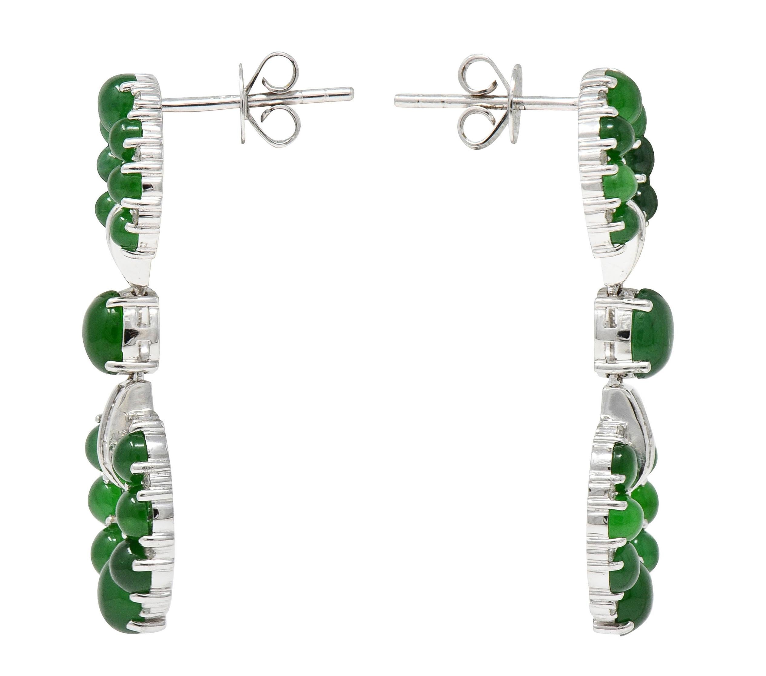 Contemporary Round Brilliant Cut Diamond Jade 18 Karat White Gold Drop Earrings