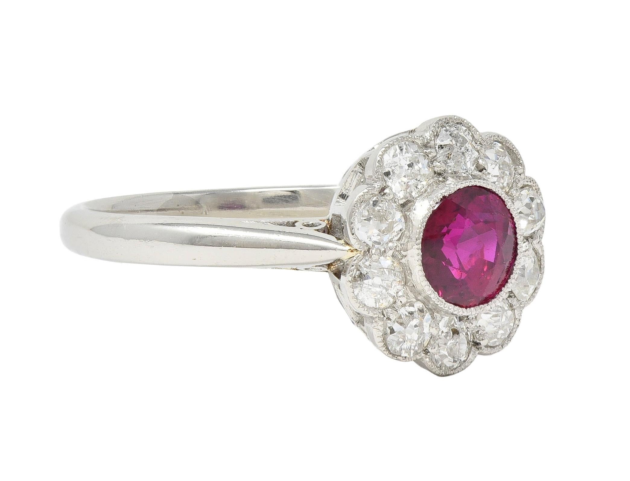 Art Deco 1.20 CTW No Heat Ruby Diamond Platinum Vintage Halo Ring GIA