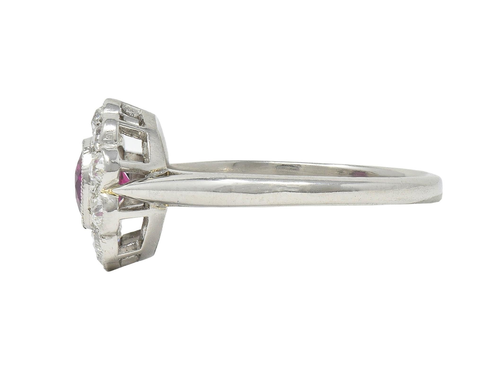 Art Deco 1.20 CTW No Heat Ruby Diamond Platinum Vintage Halo Ring GIA