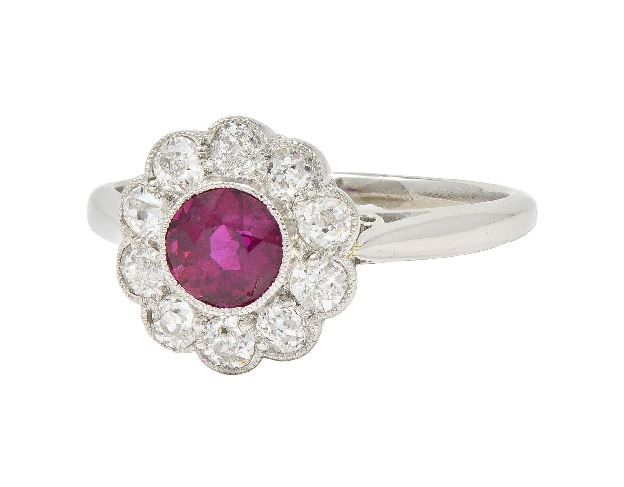 Art Deco 1.20 CTW No Heat Ruby Diamond Platinum Vintage Halo Ring GIA