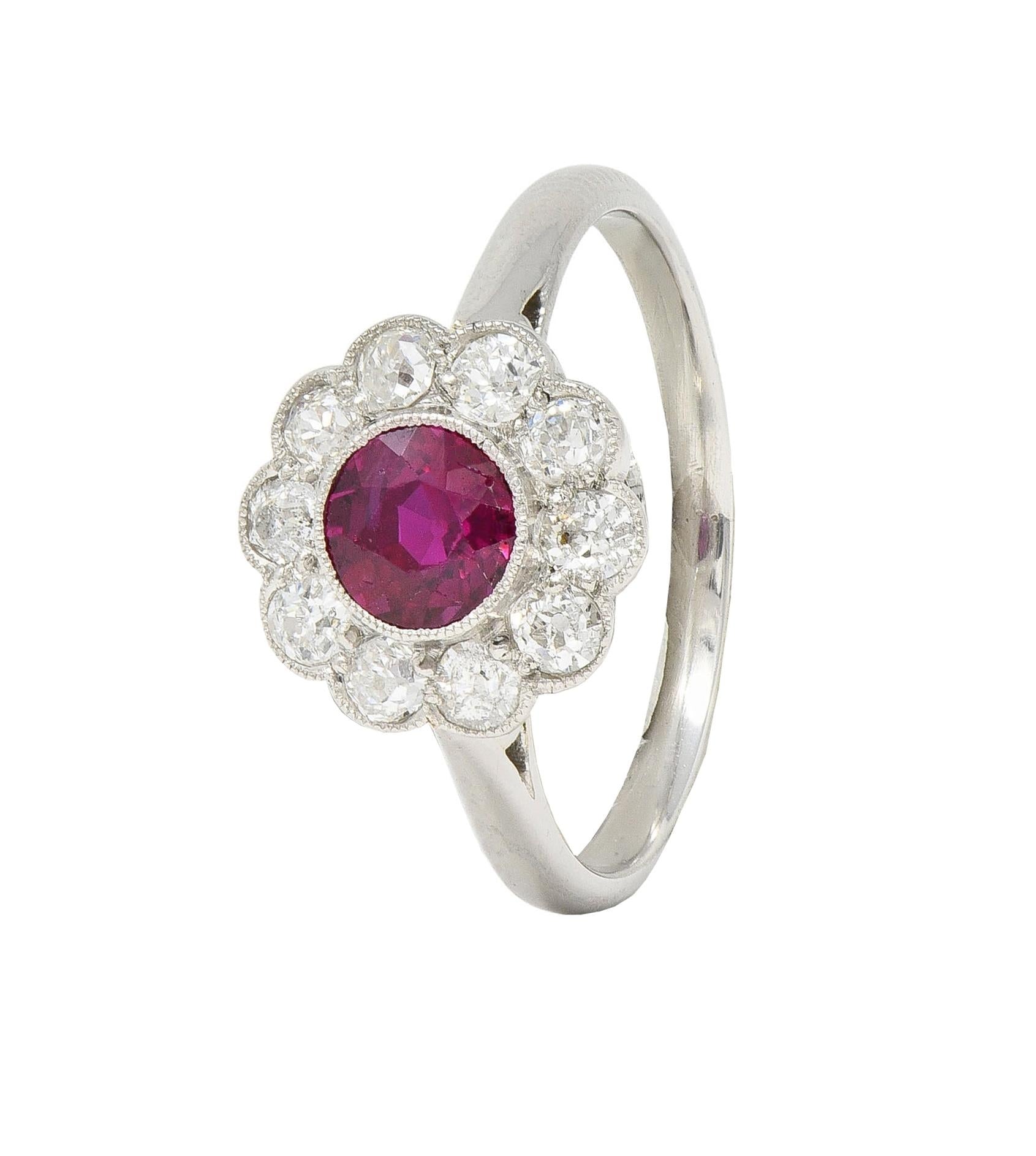 Art Deco 1.20 CTW No Heat Ruby Diamond Platinum Vintage Halo Ring GIA