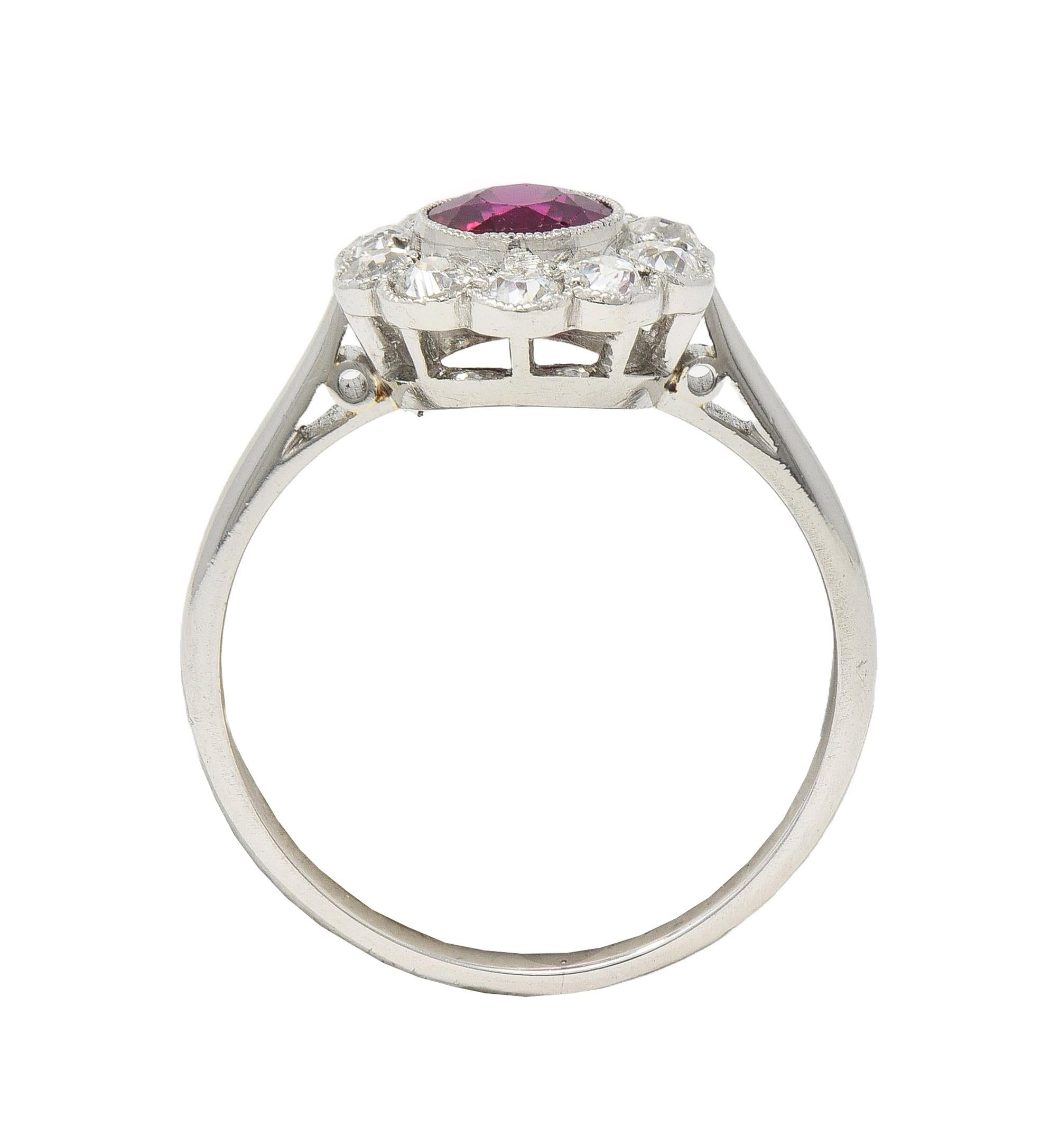 Art Deco 1.20 CTW No Heat Ruby Diamond Platinum Vintage Halo Ring GIA