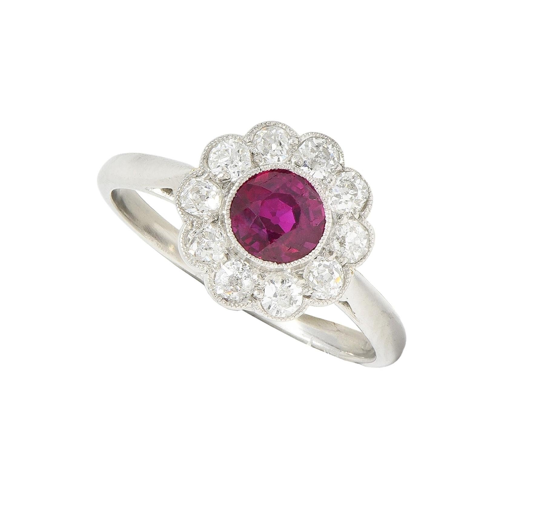 Art Deco 1.20 CTW No Heat Ruby Diamond Platinum Vintage Halo Ring GIA