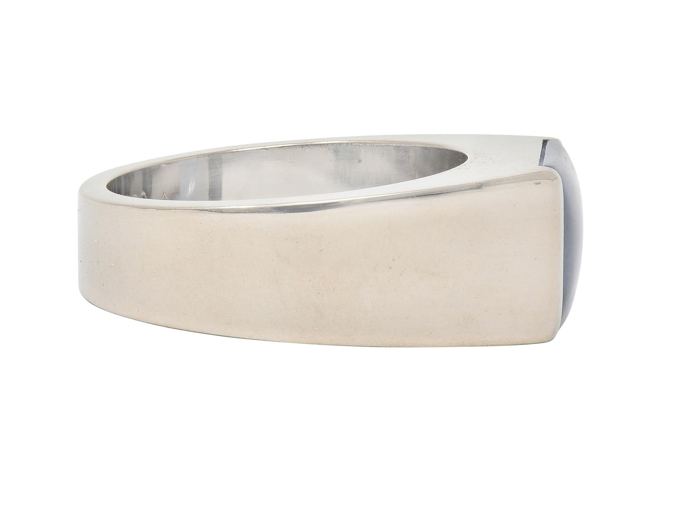 Cartier 2000 Gray Moonstone 18 Karat White Gold Vintage Tank Band Ring