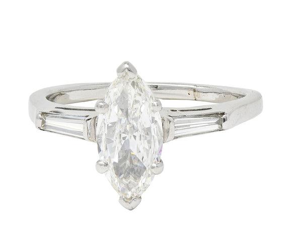 Mid-Century 1.00 CTW Marquise Diamond 14K White Gold Vintage Engagement Ring