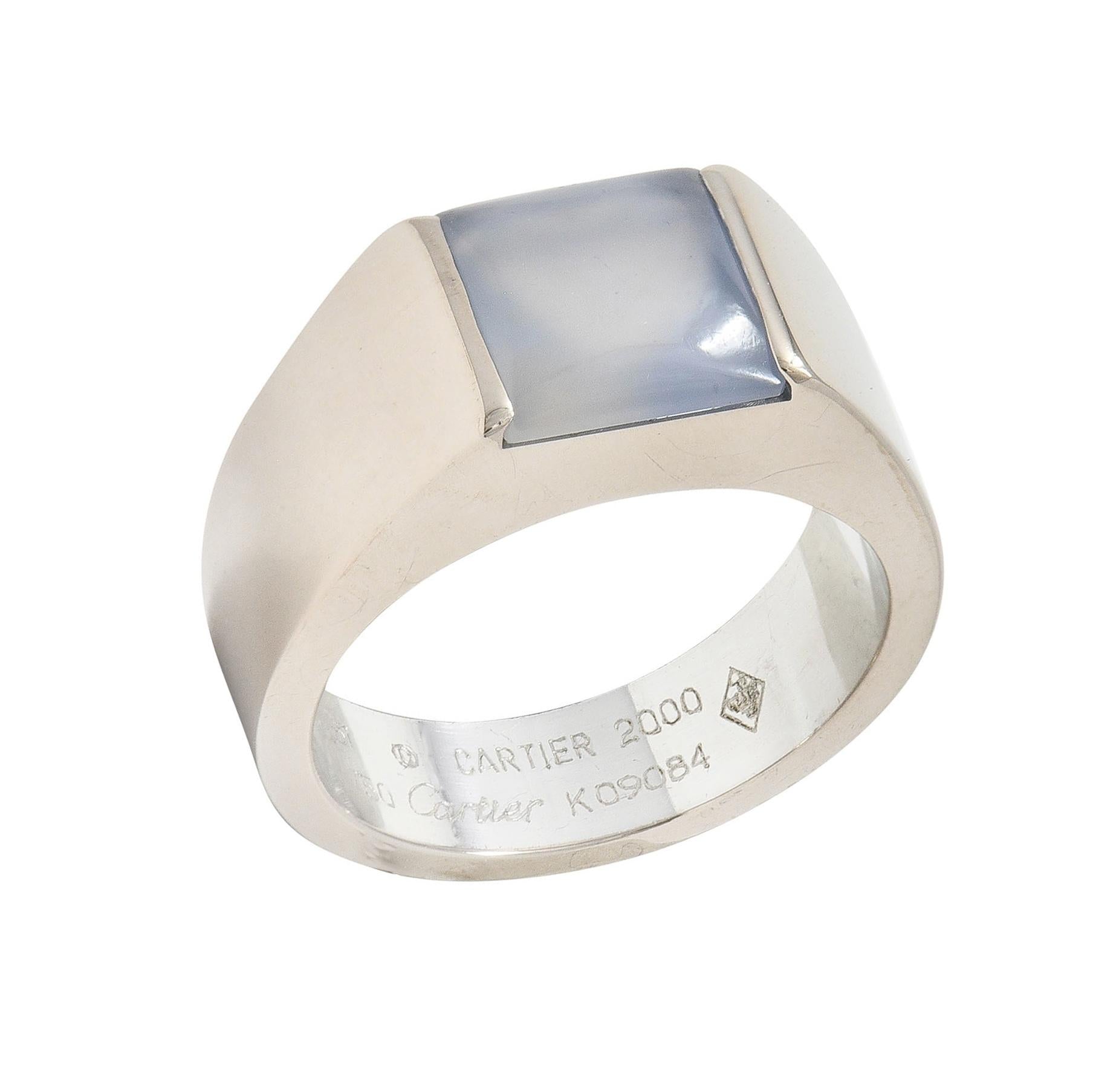 Cartier 2000 Gray Moonstone 18 Karat White Gold Vintage Tank Band Ring