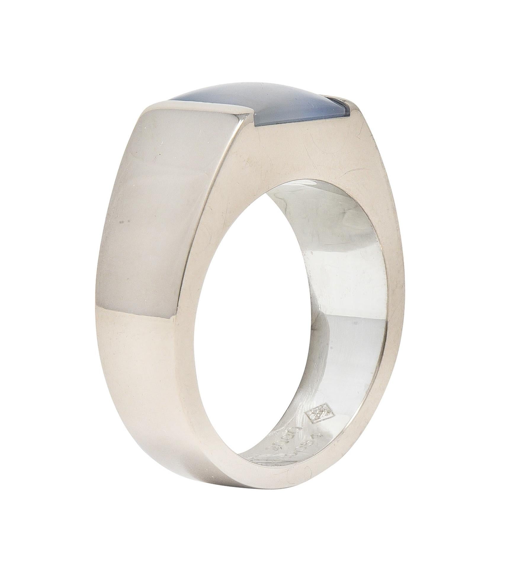 Cartier 2000 Gray Moonstone 18 Karat White Gold Vintage Tank Band Ring