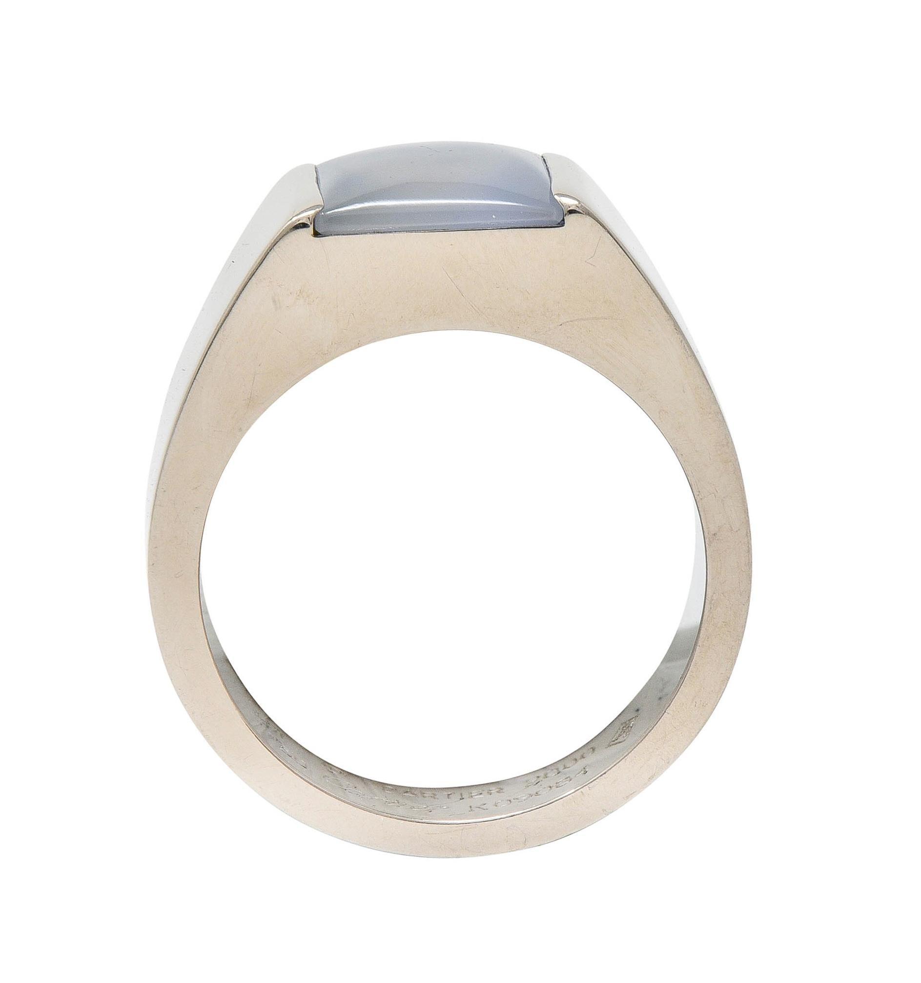 Cartier 2000 Gray Moonstone 18 Karat White Gold Vintage Tank Band Ring