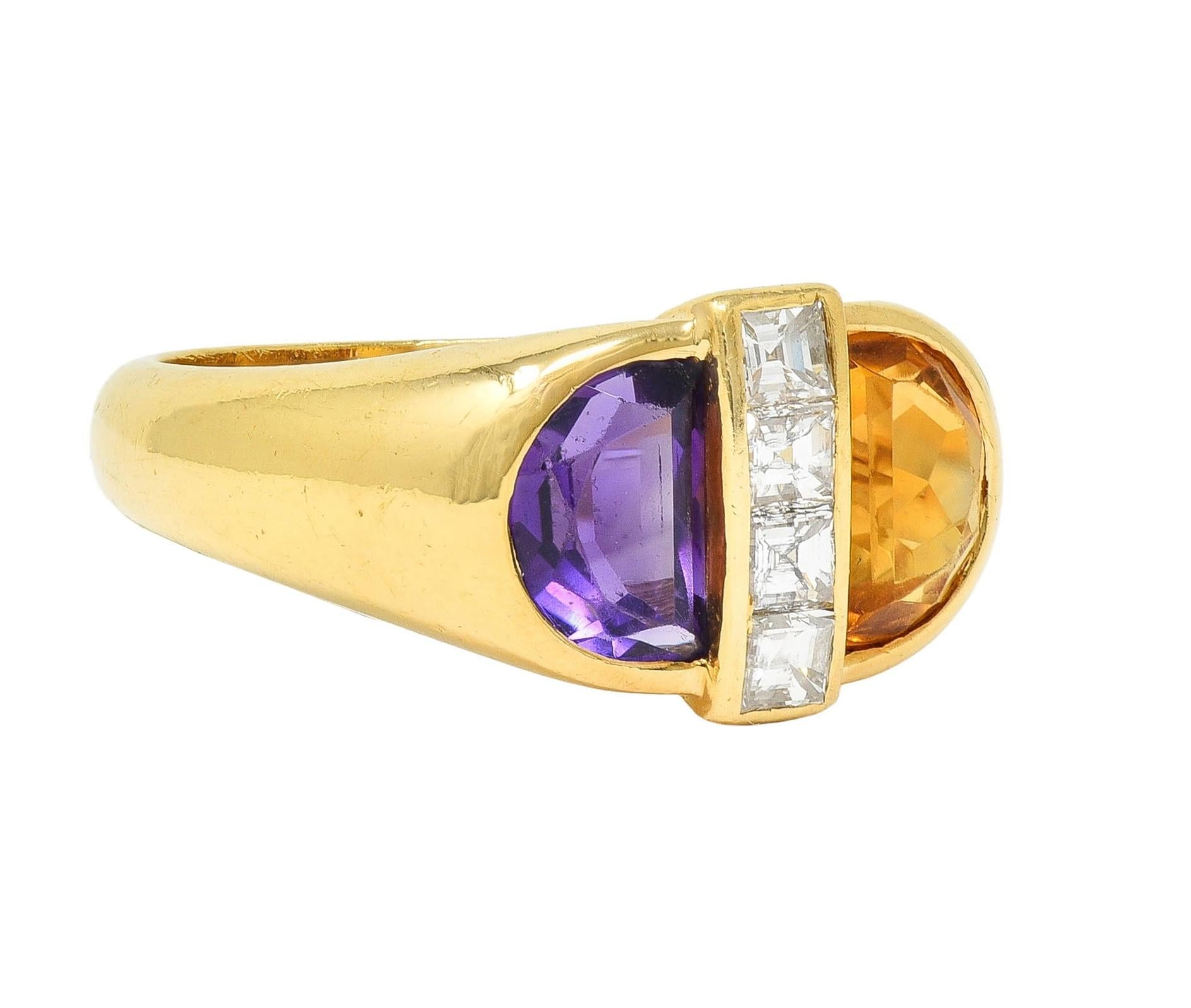 Cartier 1980's 2.04 CTW Amethyst Citrine Diamond 18K Yellow Gold Vintage Ring