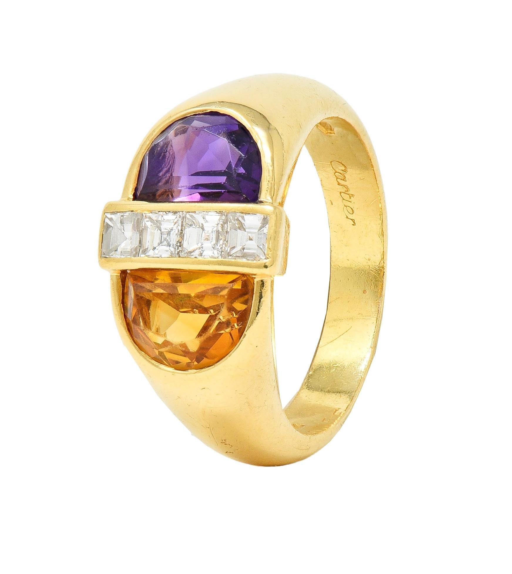 Cartier 1980's 2.04 CTW Amethyst Citrine Diamond 18K Yellow Gold Vintage Ring