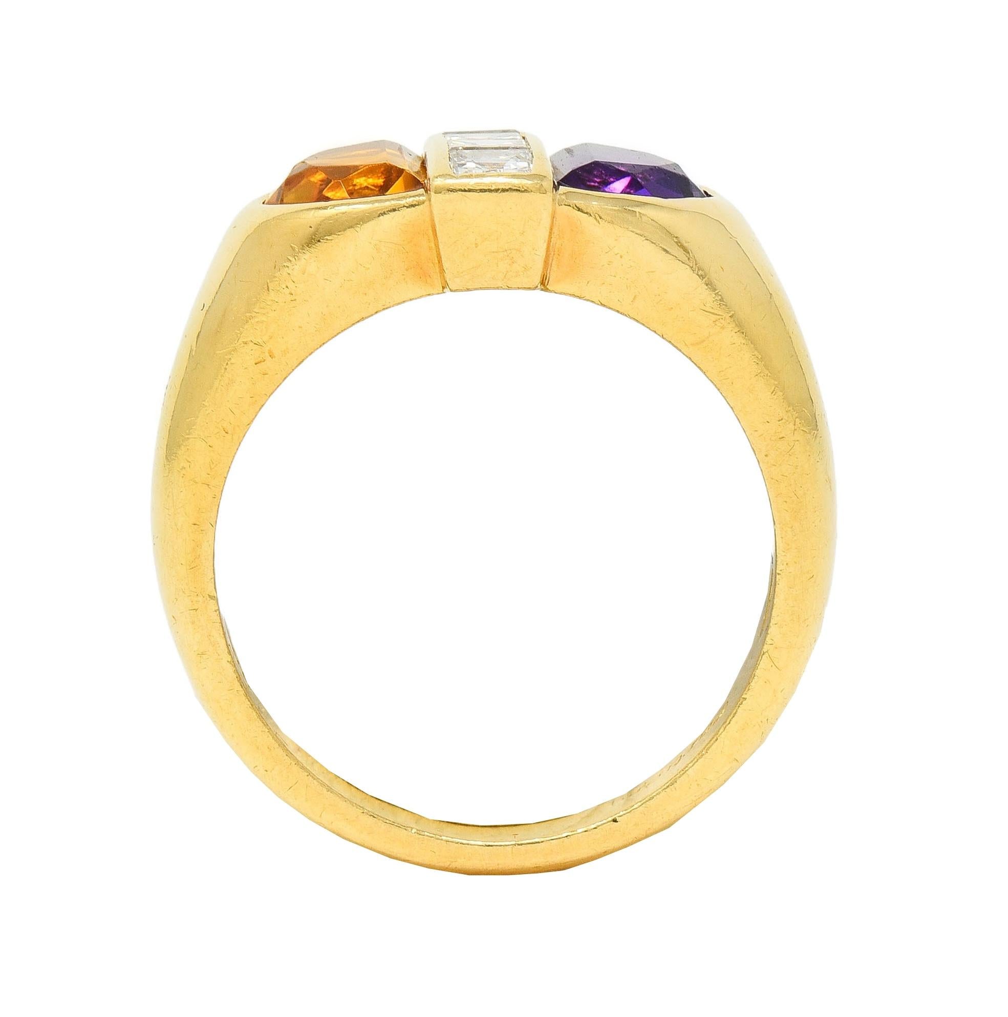 Cartier 1980's 2.04 CTW Amethyst Citrine Diamond 18K Yellow Gold Vintage Ring