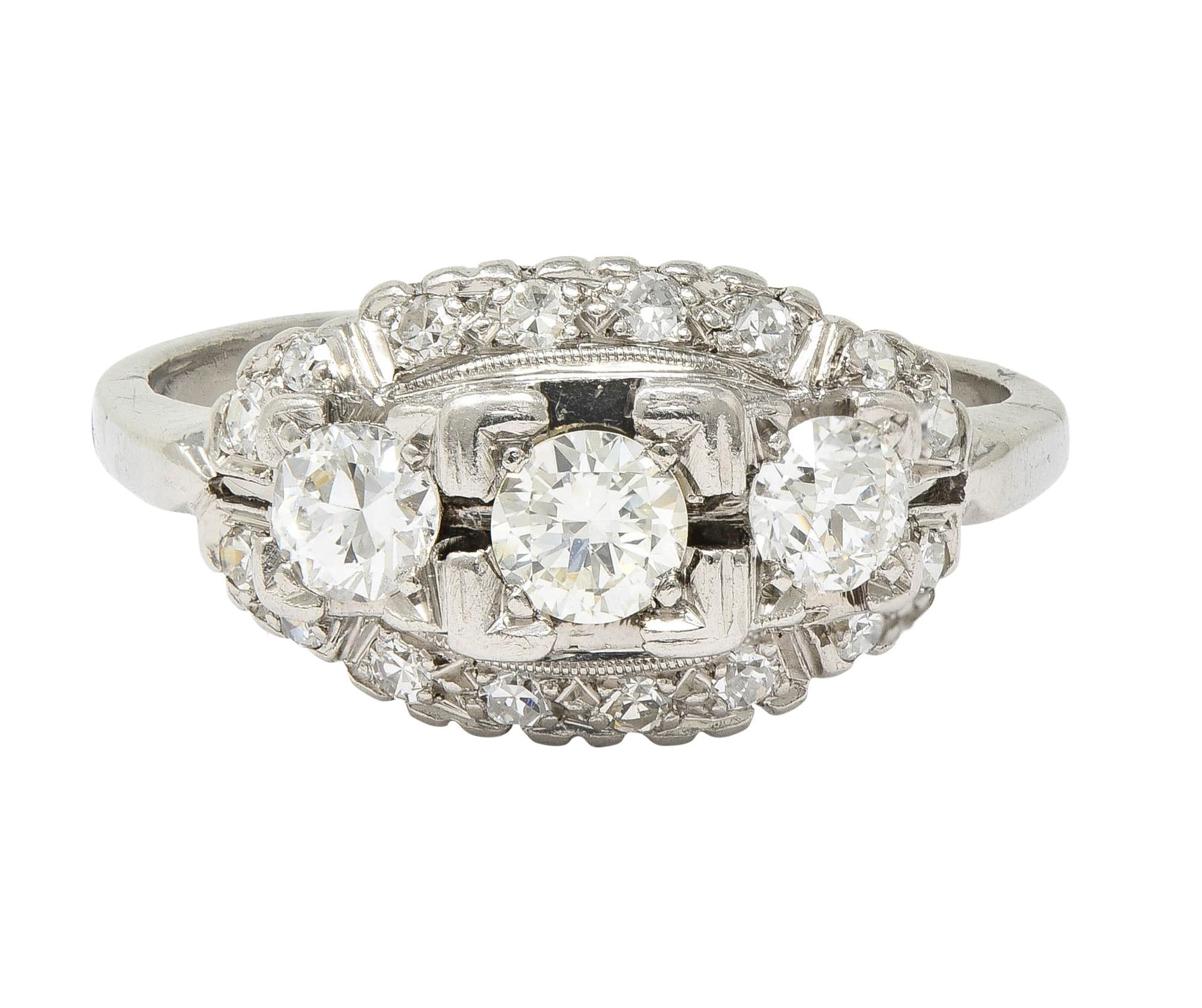 Mid-Century 0.85 CTW Diamond Platinum Vintage Bombé Dinner Ring