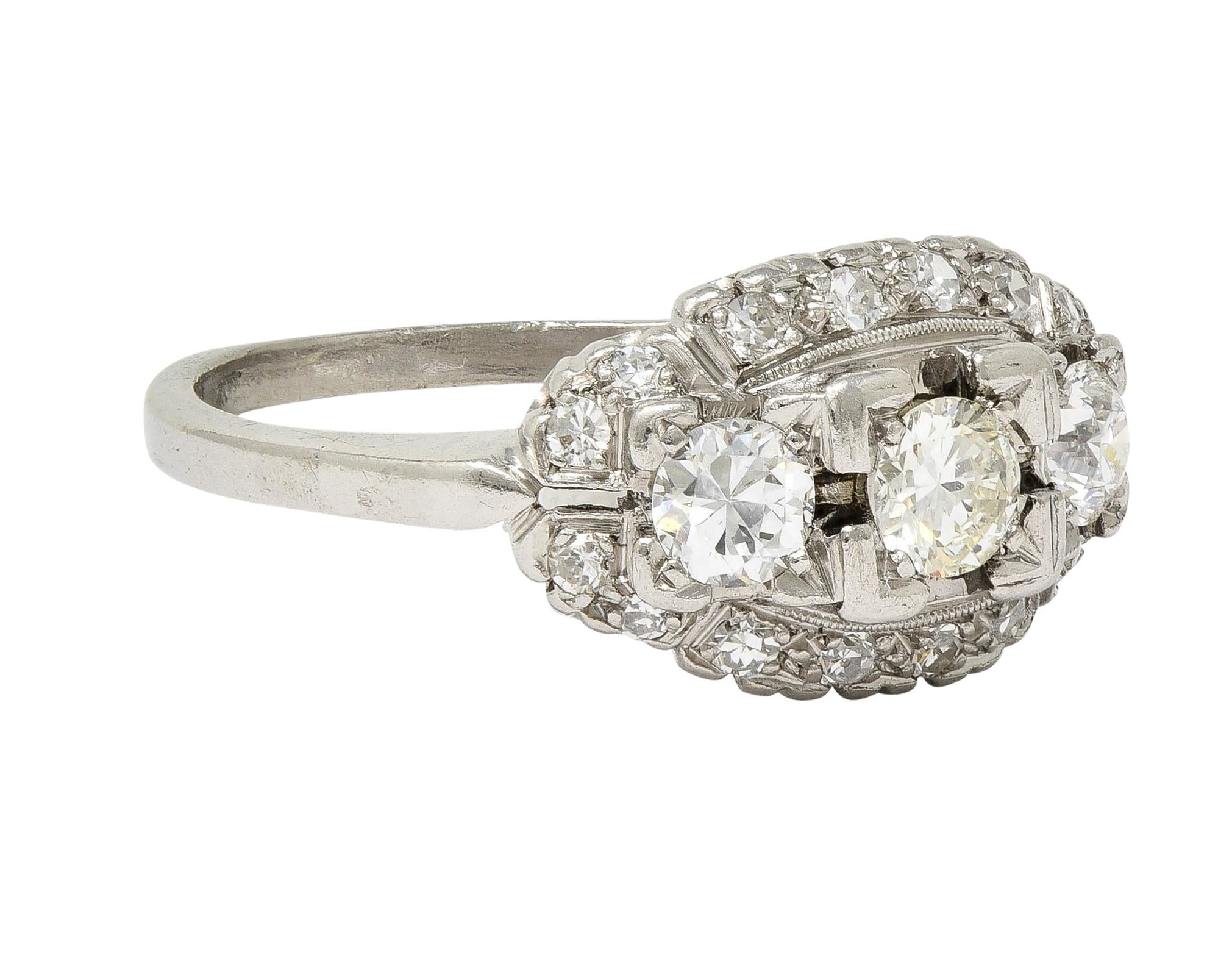 Mid-Century 0.85 CTW Diamond Platinum Vintage Bombé Dinner Ring