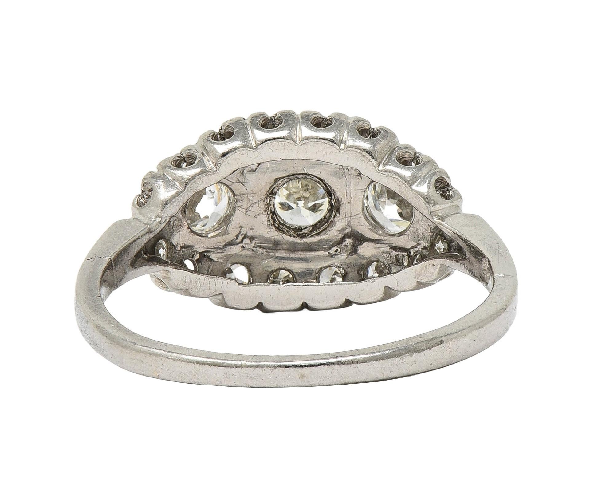 Mid-Century 0.85 CTW Diamond Platinum Vintage Bombé Dinner Ring