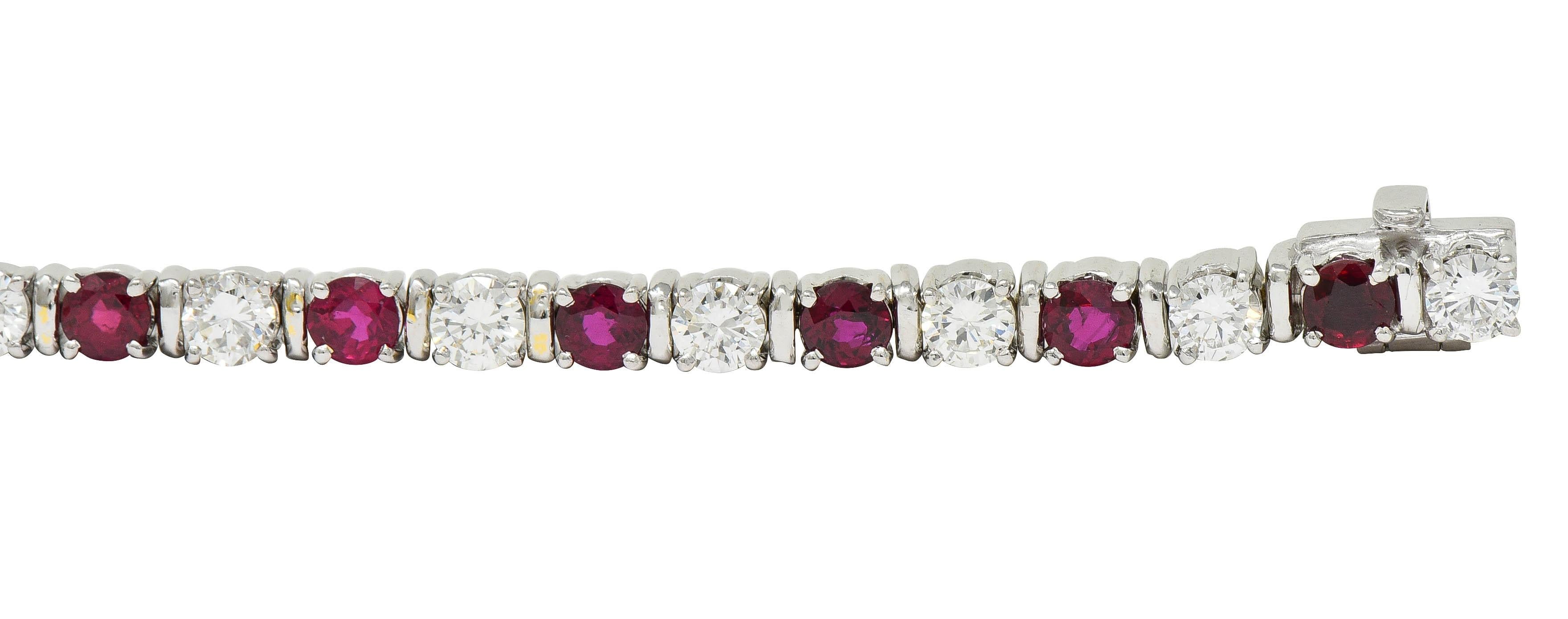 Contemporary 7.60 CTW Diamond Ruby 18 Karat White Gold Line Bracelet