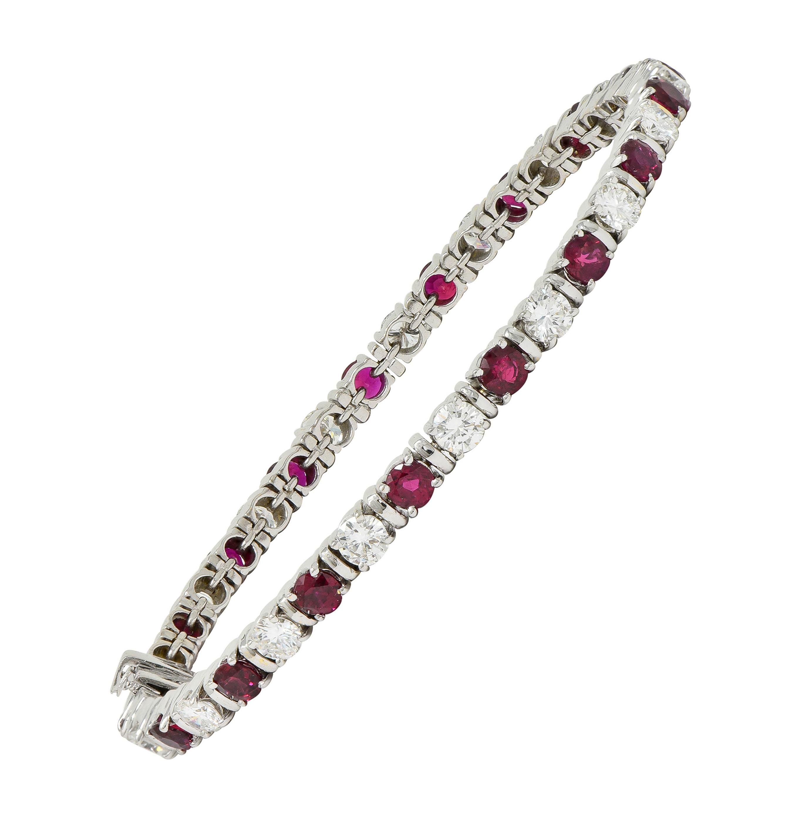 Contemporary 7.60 CTW Diamond Ruby 18 Karat White Gold Line Bracelet