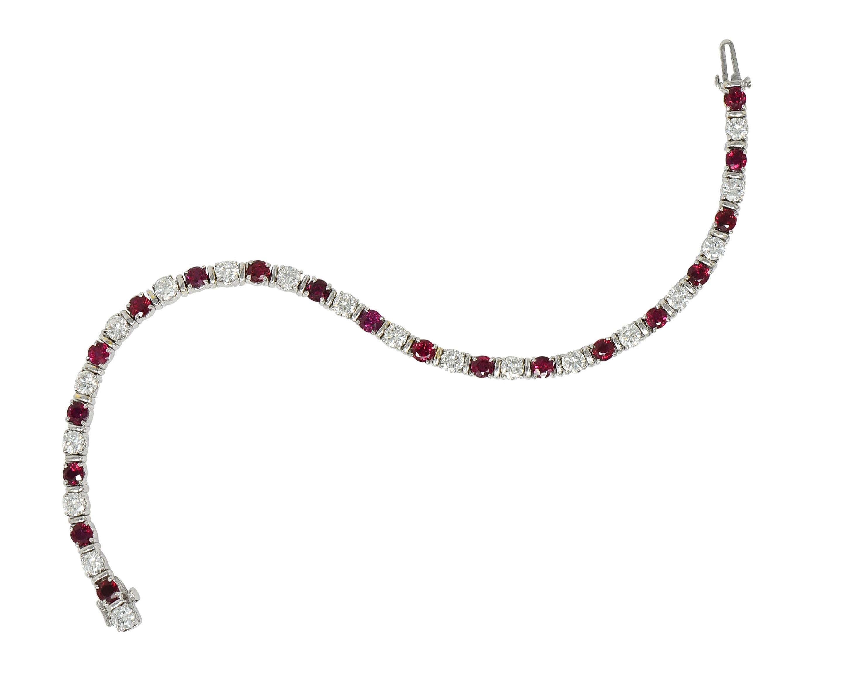 Contemporary 7.60 CTW Diamond Ruby 18 Karat White Gold Line Bracelet