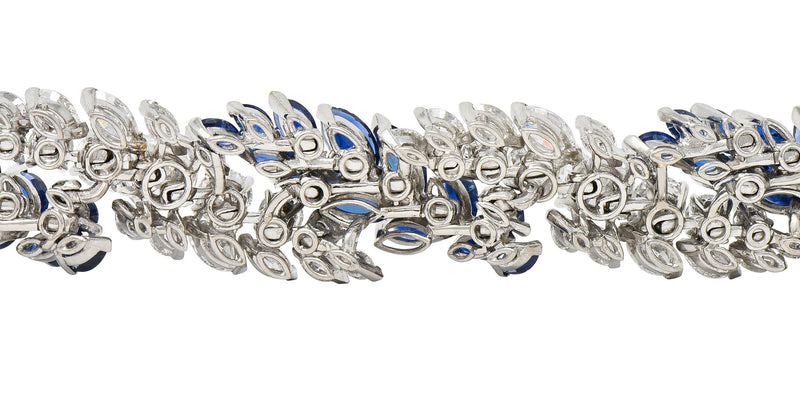 French Mid-Century 51.70 CTW Sapphire Diamond Platinum Vintage Twist Bracelet