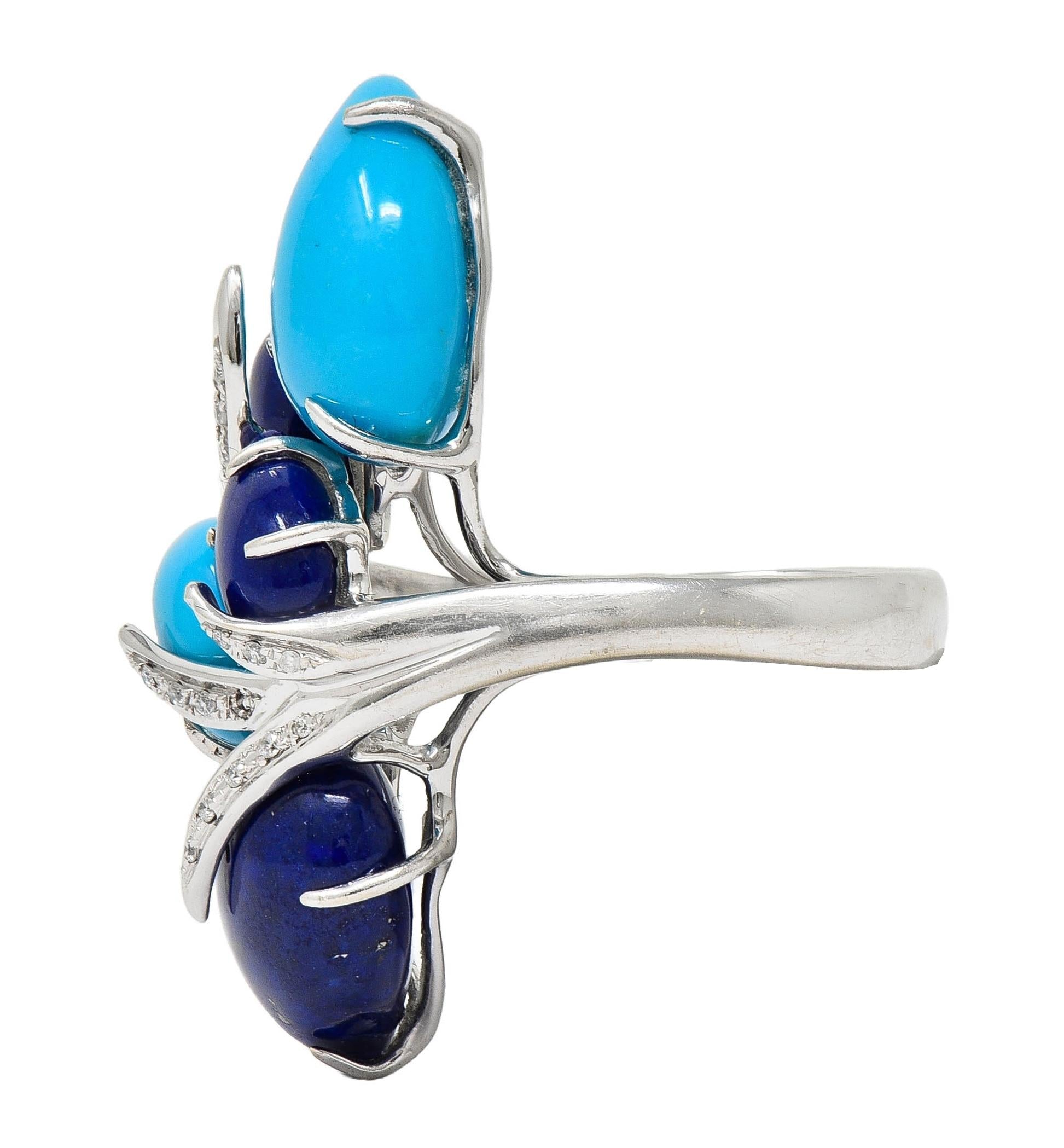 Contemporary Diamond Turquoise Lapis Lazuli 18 Karat White Gold Branch Ring