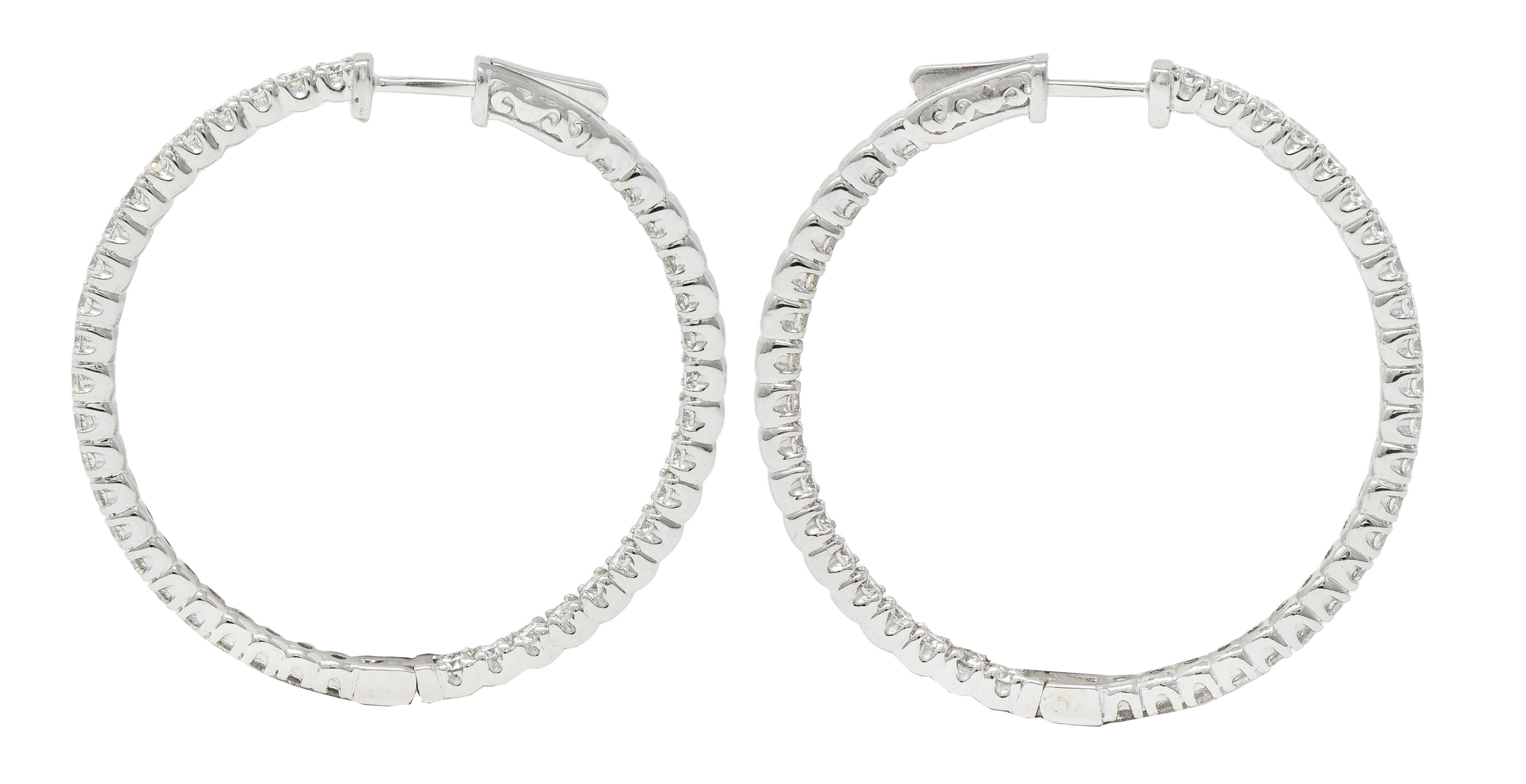 Contemporary 4.07 CTW Diamond 14 Karat White Gold Inside-Outside Hoop Earrings