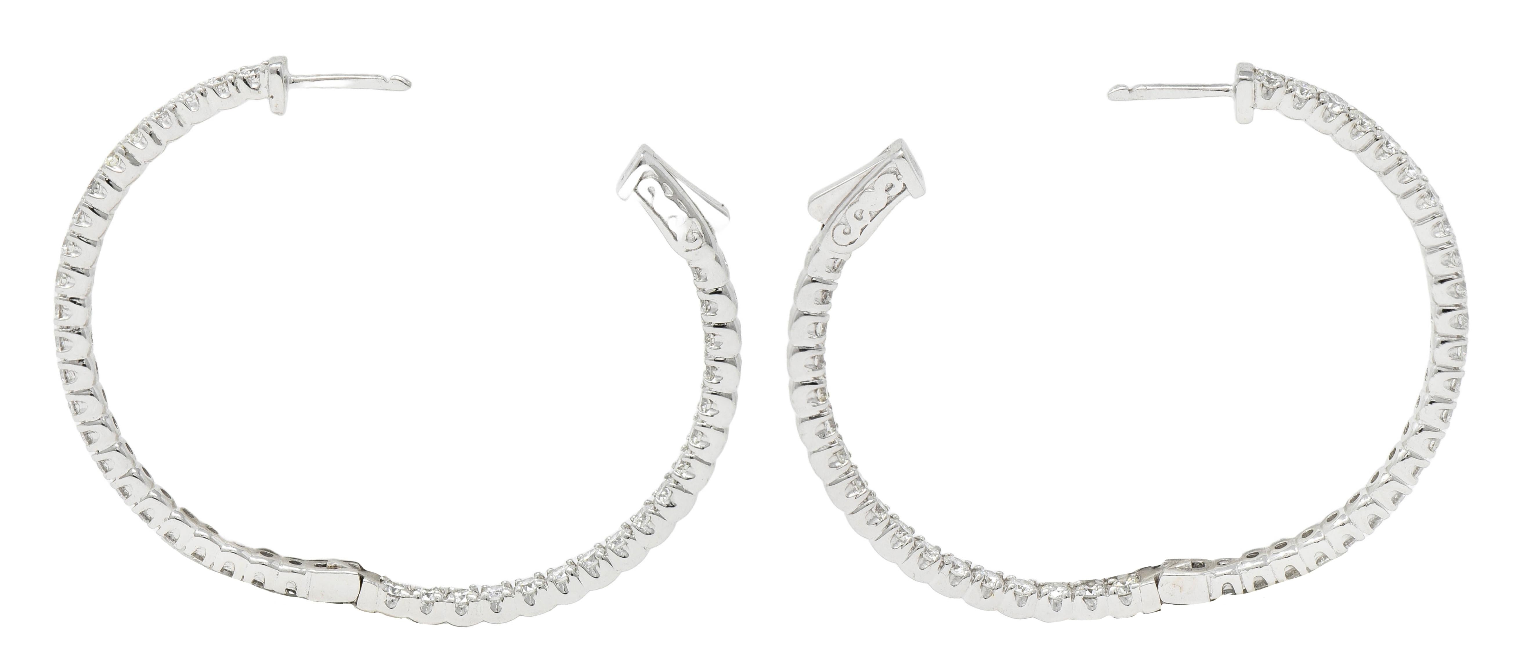 Contemporary 4.07 CTW Diamond 14 Karat White Gold Inside-Outside Hoop Earrings