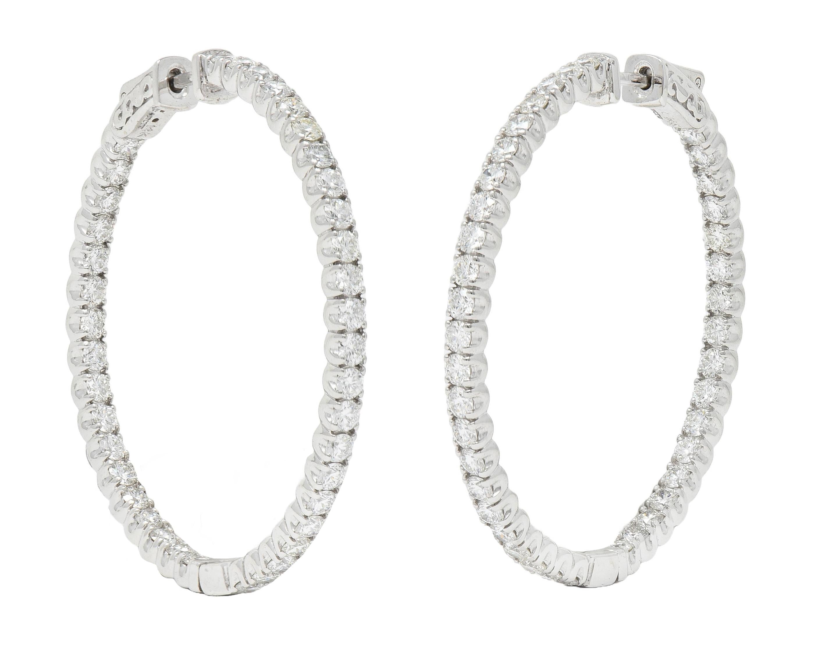 Contemporary 4.07 CTW Diamond 14 Karat White Gold Inside-Outside Hoop Earrings