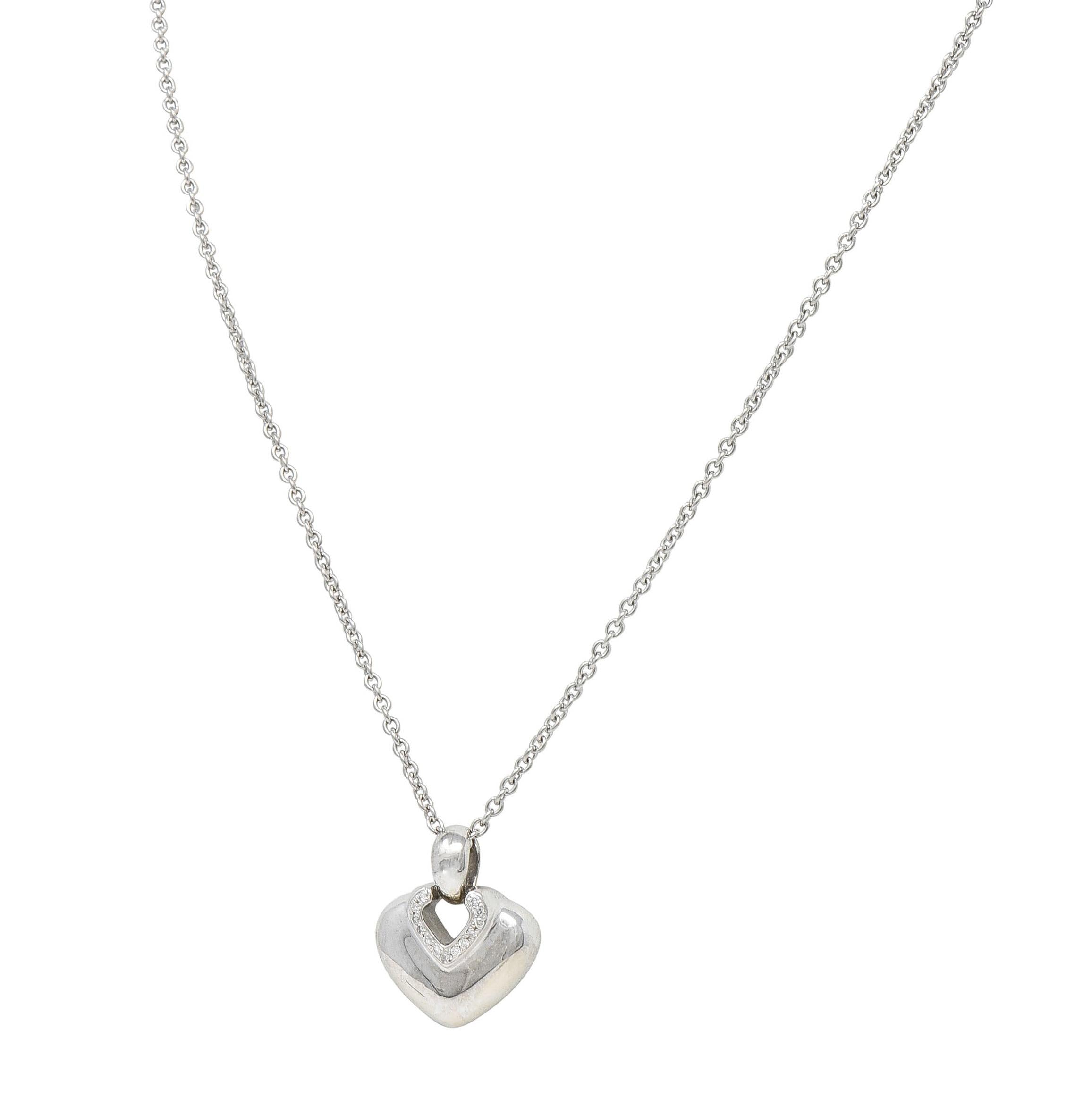 Bulgari 1990's Diamond 18 Karat White Gold Doppio Cuore Heart Vintage Necklace