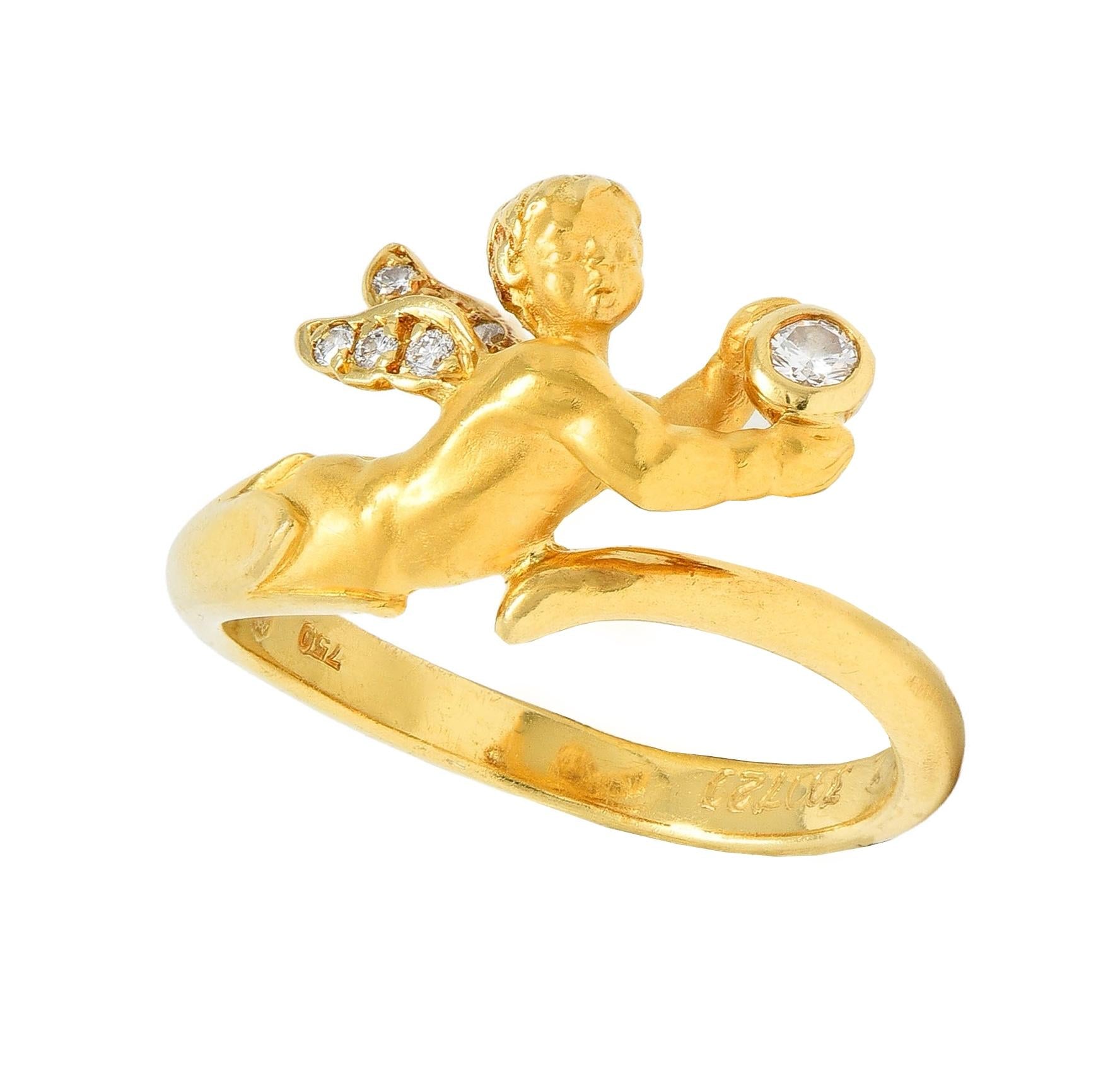 Carrera Y Carrera Diamond 18 Karat Yellow Gold Cherub Bypass Ring