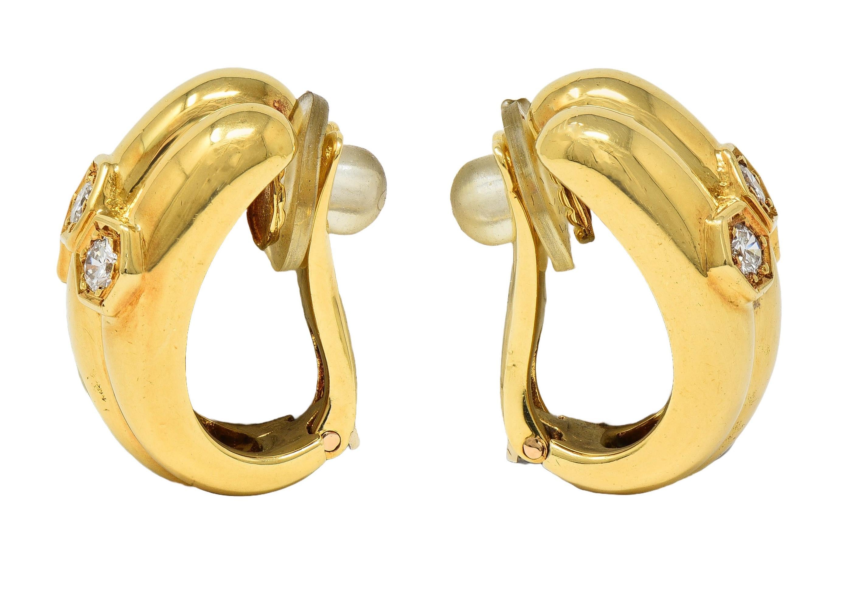 Van Cleef & Arpels French 1991 Diamond 18K Gold Vintage J-Hoop Earrings