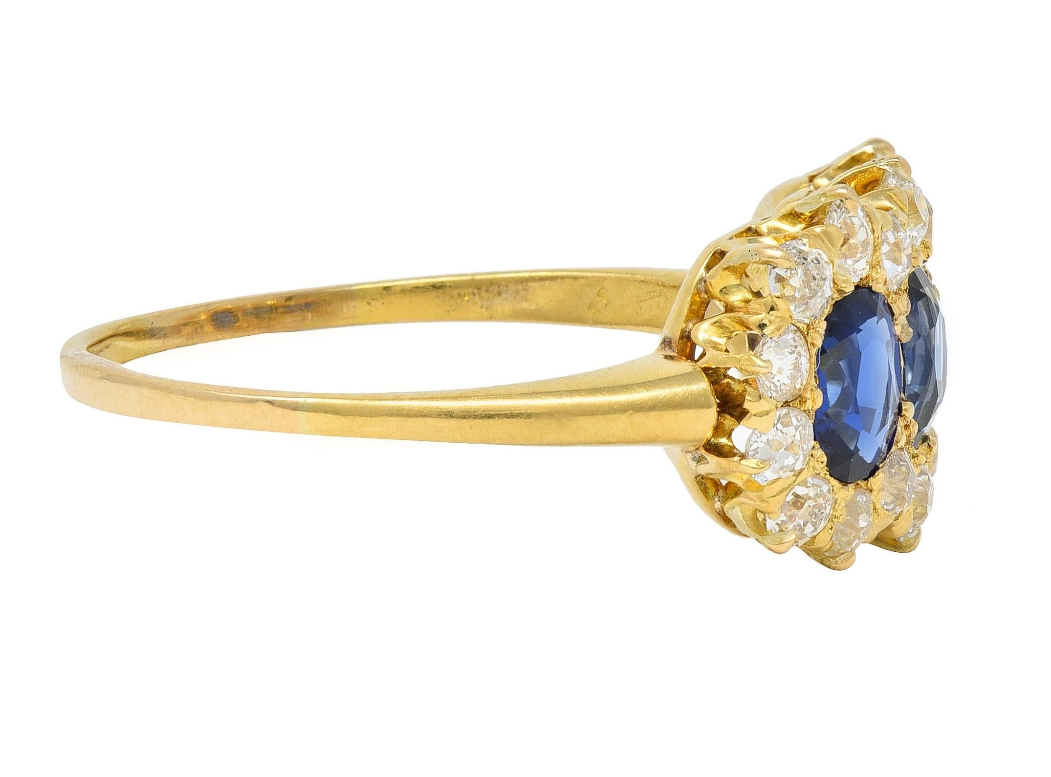 Victorian 2.58 CTW Sapphire Diamond 18K Yellow Gold Antique Cluster Band Ring