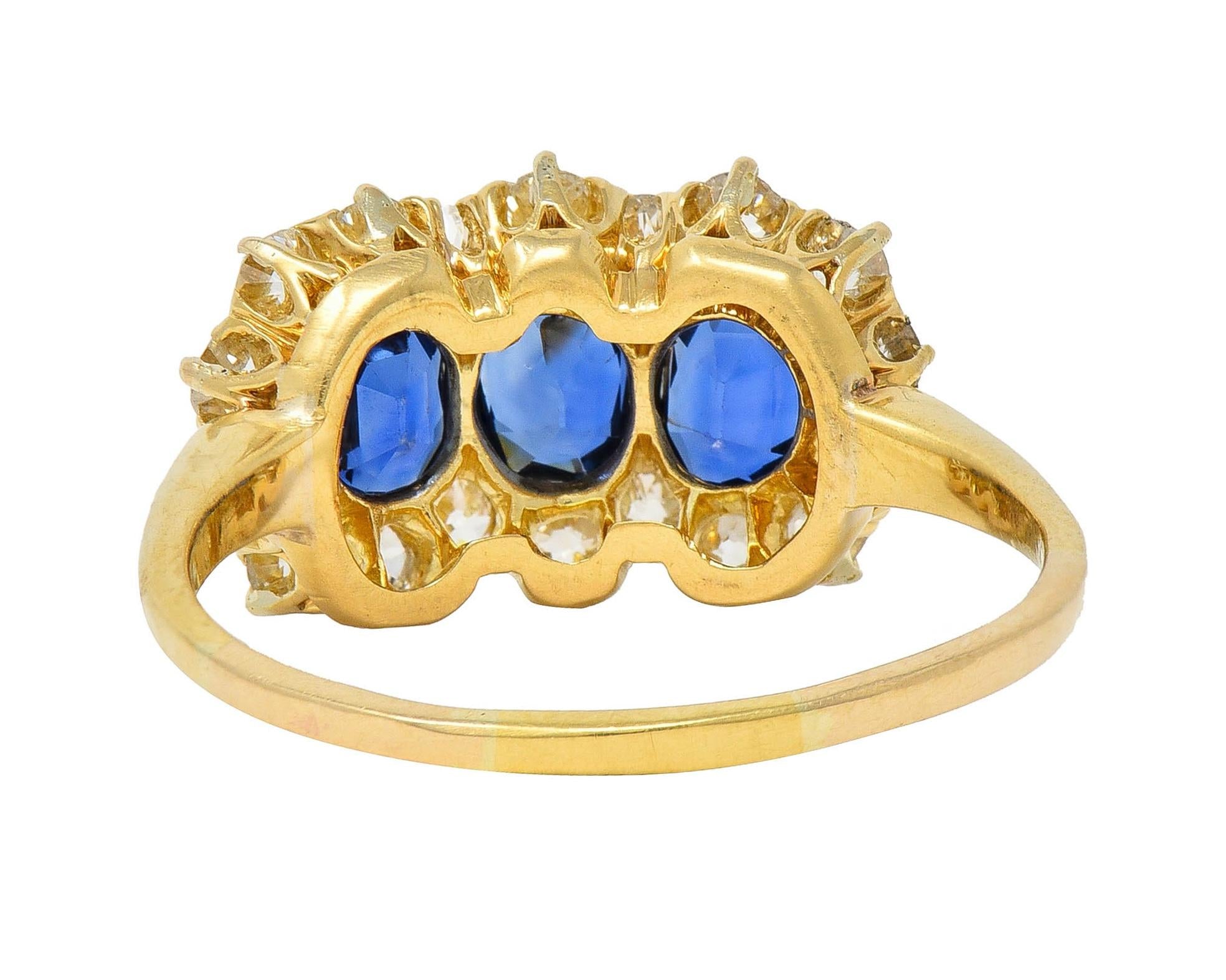 Victorian 2.58 CTW Sapphire Diamond 18K Yellow Gold Antique Cluster Band Ring