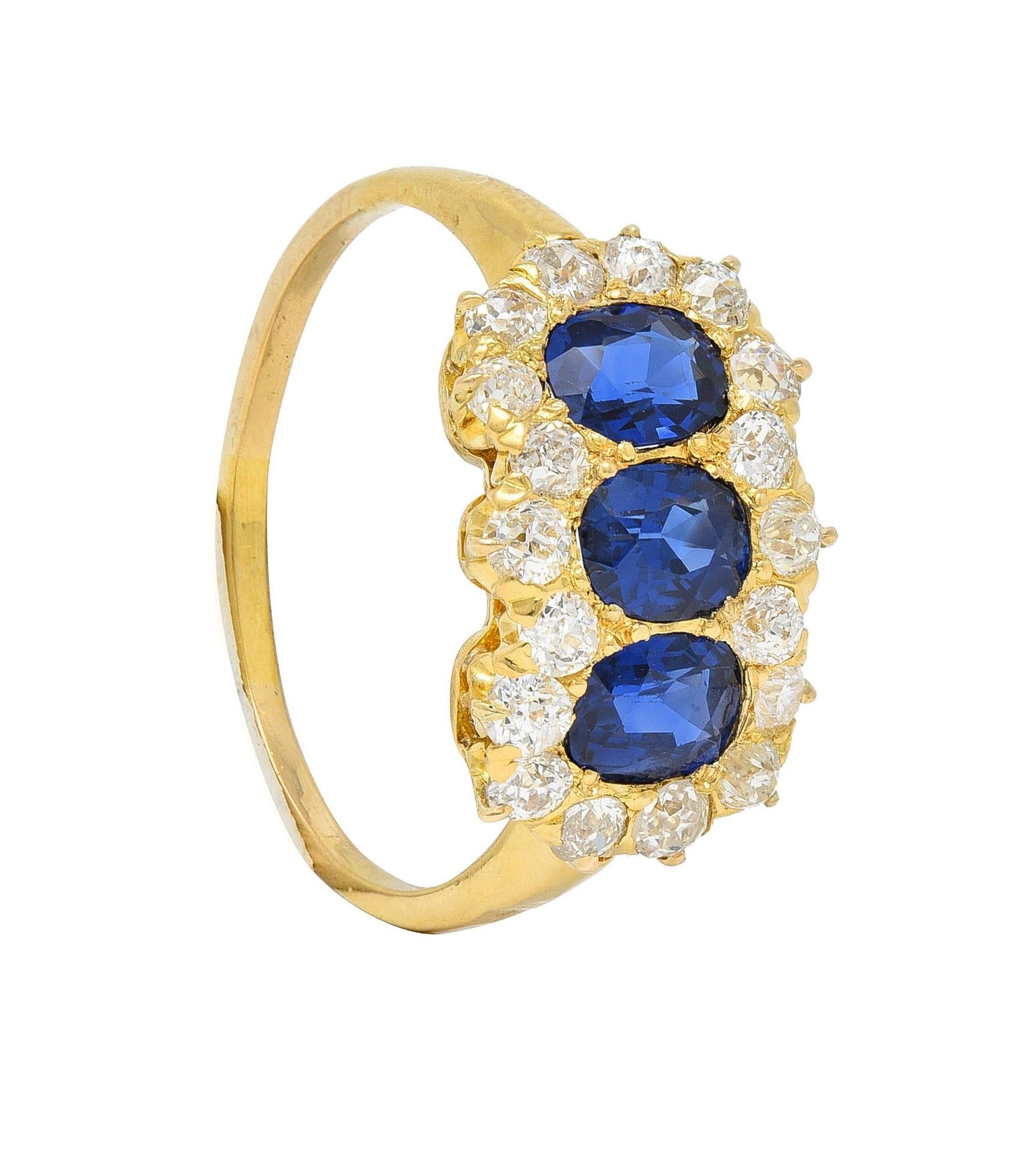 Victorian 2.58 CTW Sapphire Diamond 18K Yellow Gold Antique Cluster Band Ring