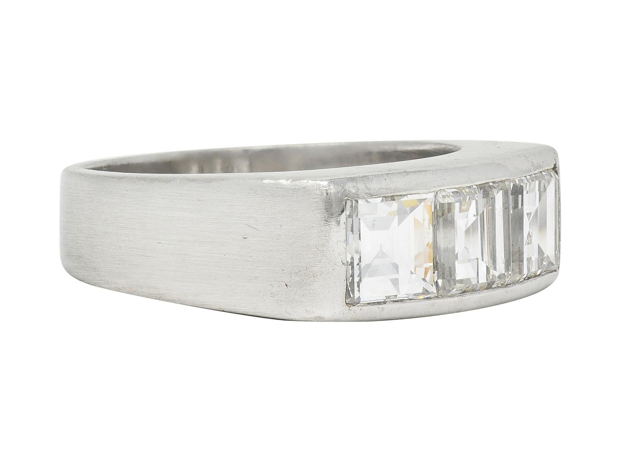 Modern 2.13 CTW Step Cut Diamond Platinum Unisex Vintage Channel Band Ring