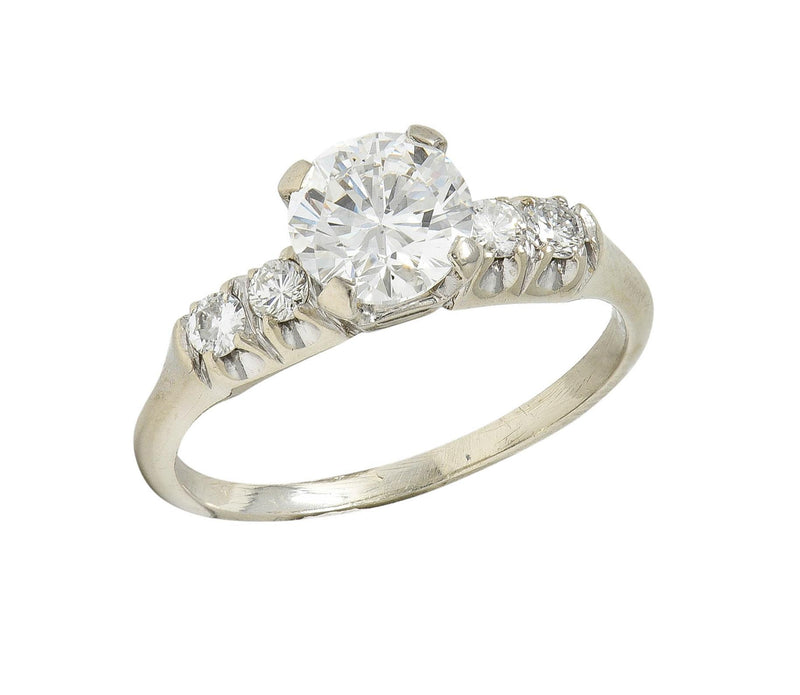 Mid-Century 1.20 Carats Diamond 14 Karat White Gold Vintage Engagement Ring GIA