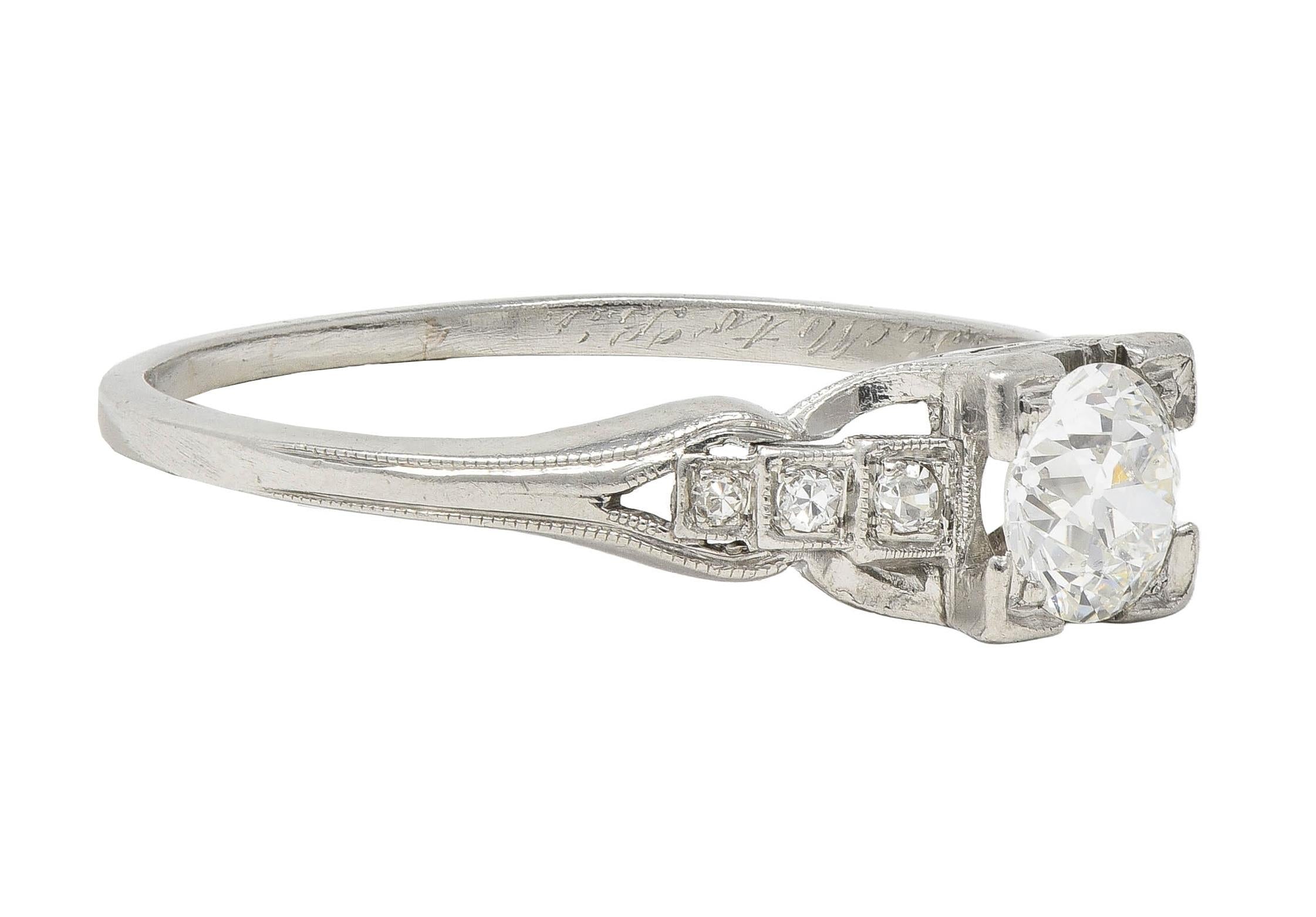 Art Deco 1933 0.68 CTW Diamond Platinum Vintage Stepped Engagement Ring