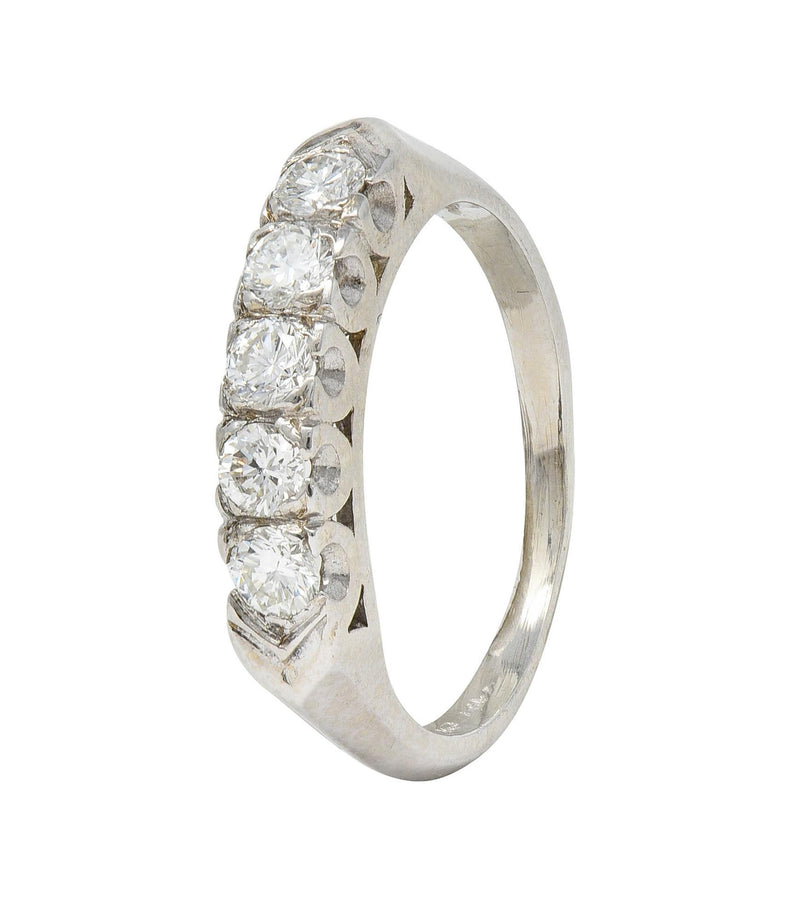 Vintage .55 CTW Brilliant Diamond 14 Karat White Gold Fishtail Wedding Band Ring