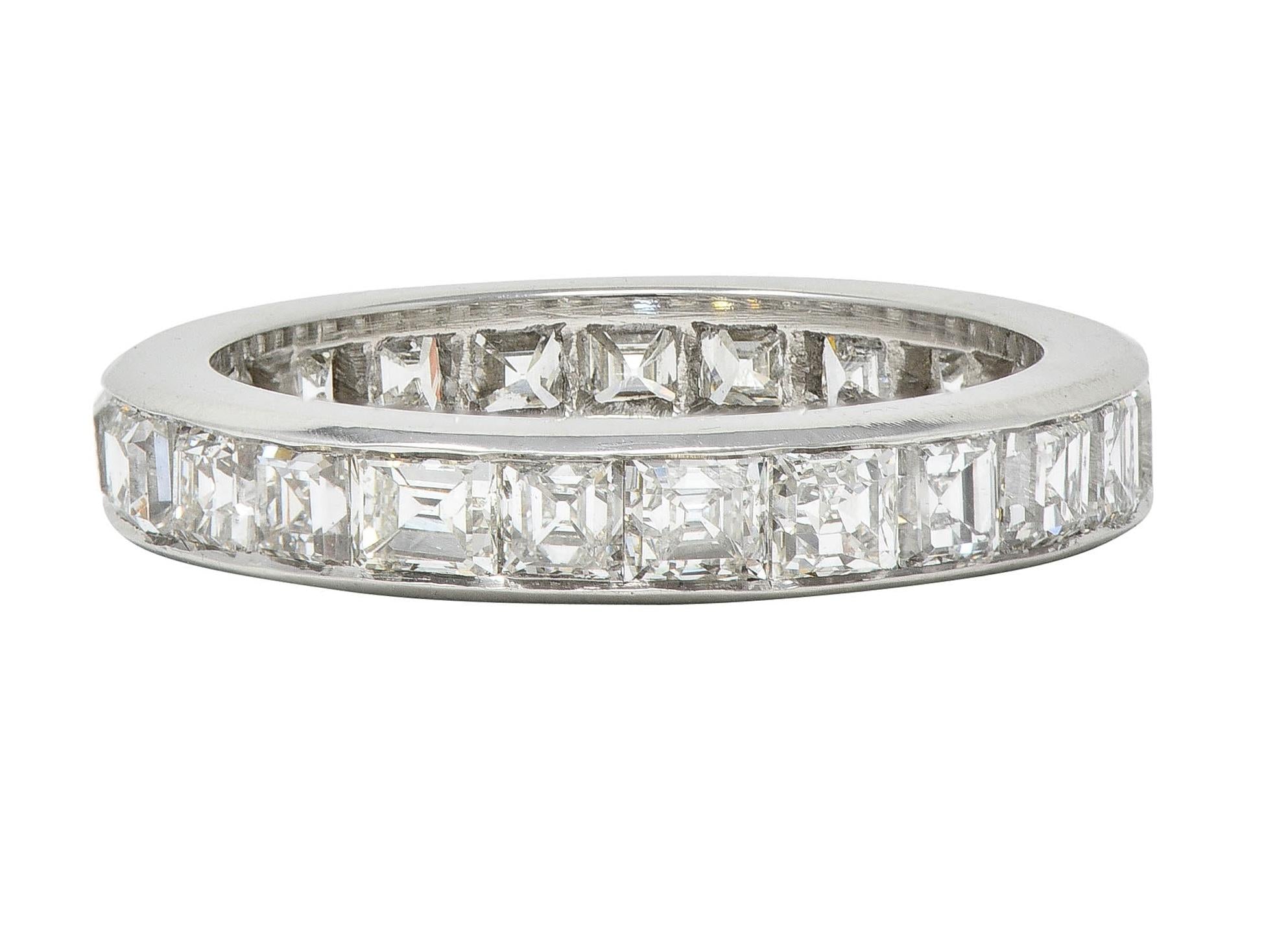 1950's 4.14 CTW Asscher Cut Diamond Platinum Vintage Eternity Band Ring