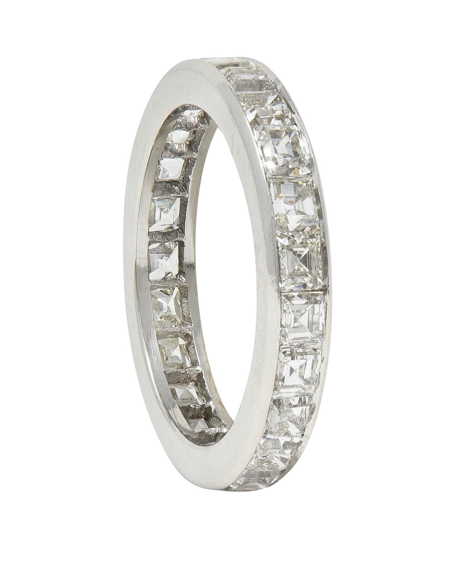 1950's 4.14 CTW Asscher Cut Diamond Platinum Vintage Eternity Band Ring