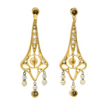 Edwardian 0.36 CTW Diamond Pearl Platinum-Topped 18K Gold Antique Drop Earrings