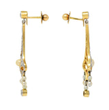 Edwardian 0.36 CTW Diamond Pearl Platinum-Topped 18K Gold Antique Drop Earrings