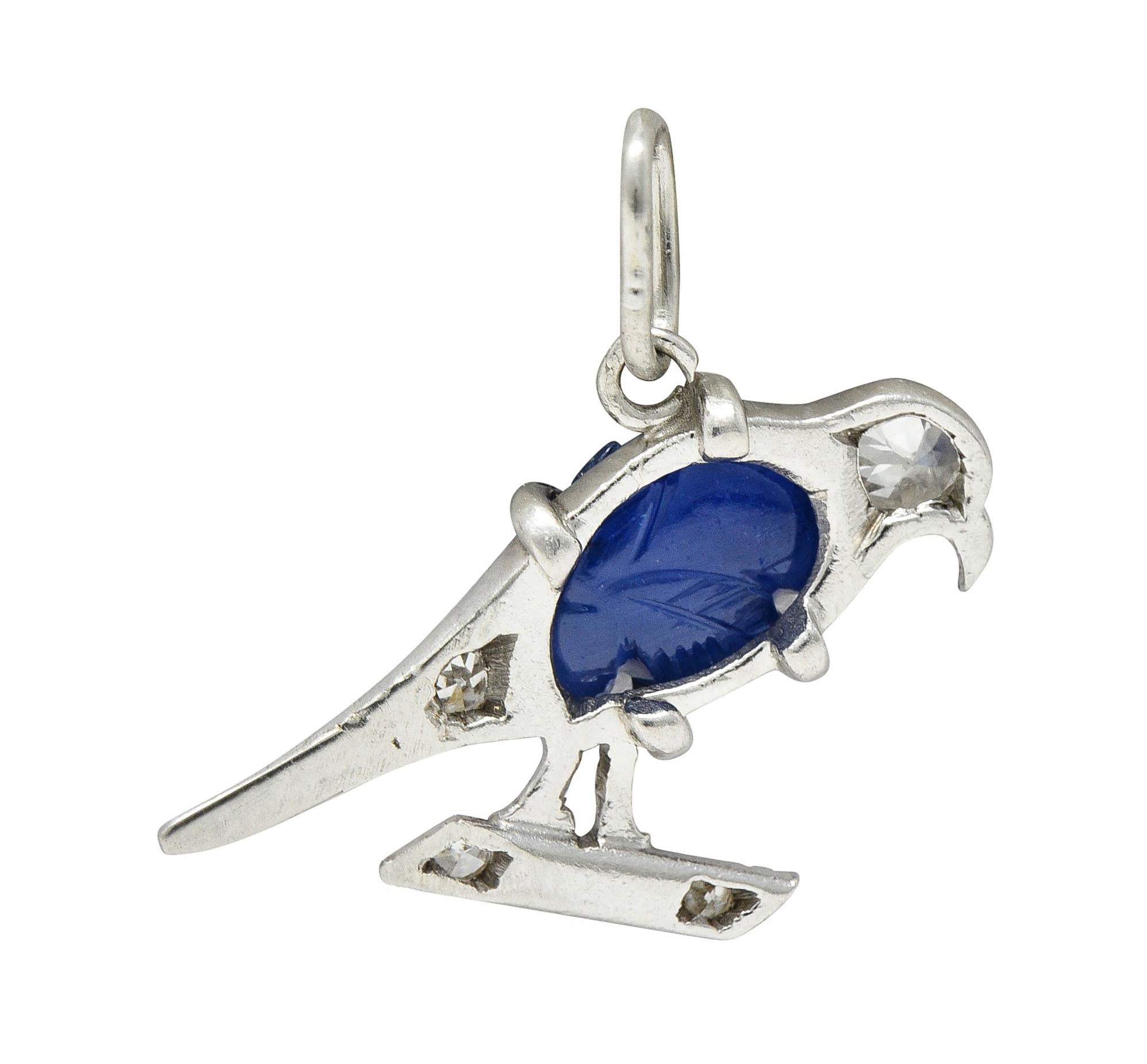 Art Deco 1.00 CTW Sapphire Diamond Vintage Platinum Bird Charm