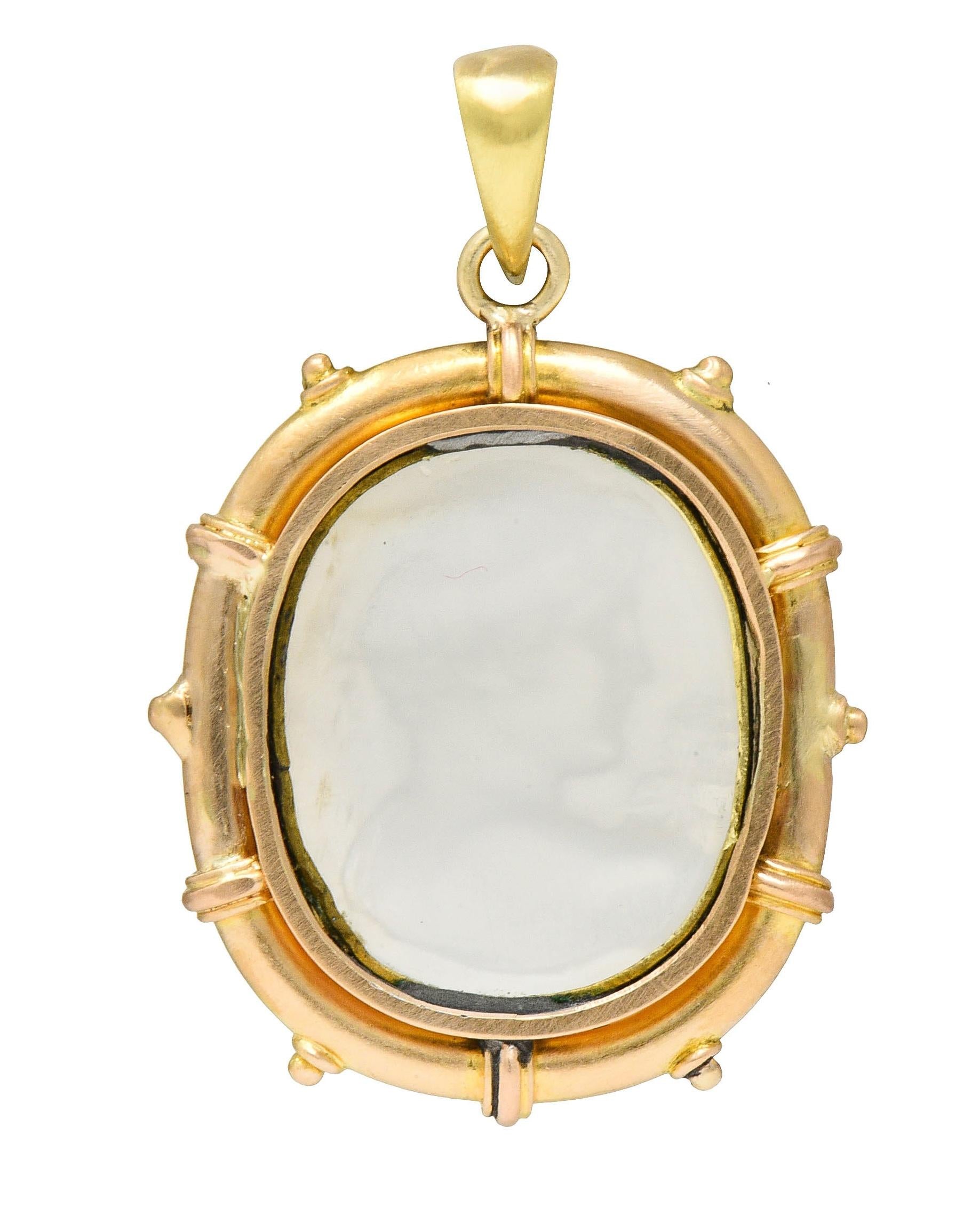 Victorian Carved Moonstone 14 Karat Yellow Gold Hermes Antique Cameo Pendant