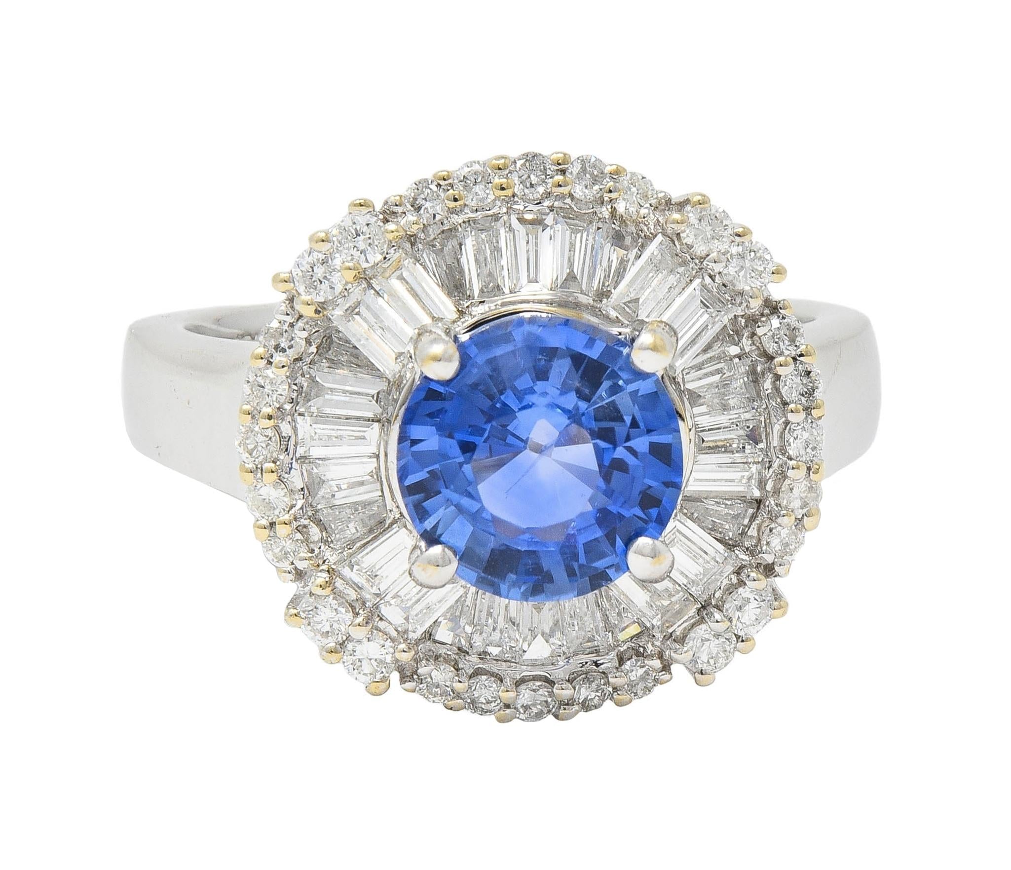 Contemporary 3.00 CTW Sapphire Diamond 1 Karat White Gold Ballerina Halo Ring