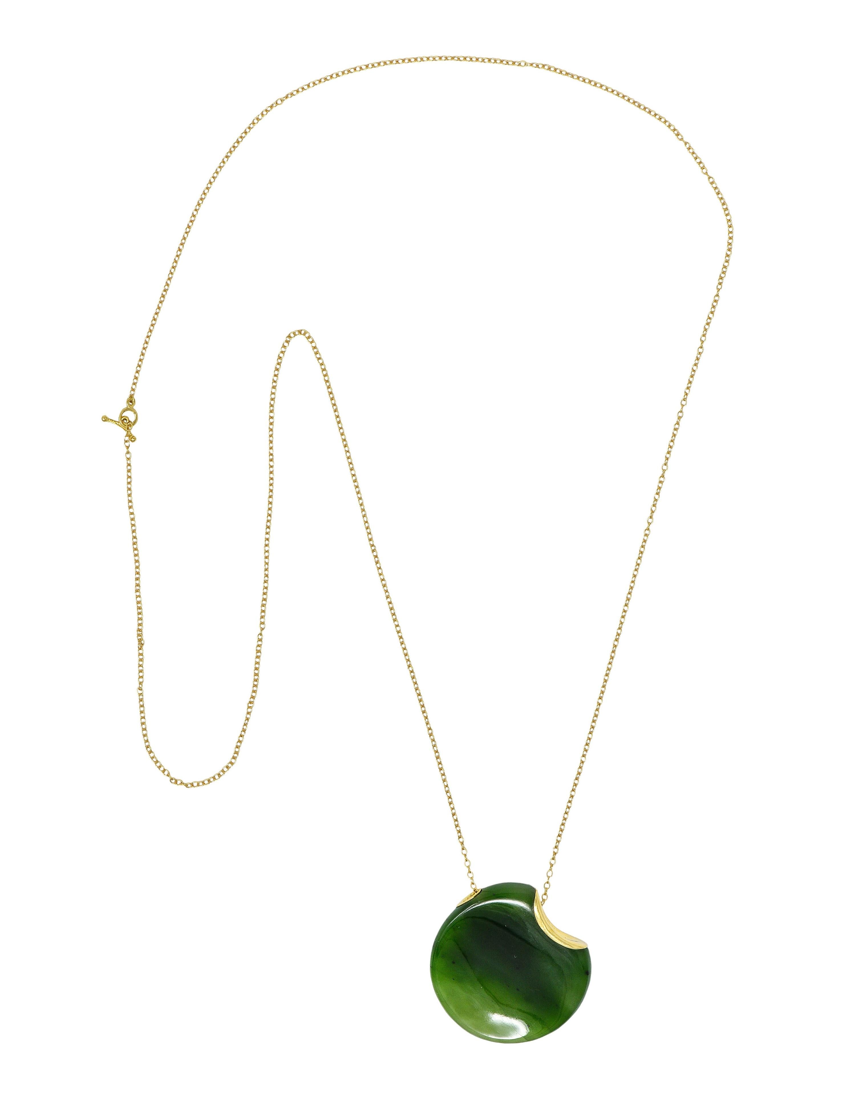 Elsa Peretti Tiffany & Co. Jade 18K Gold Vintage Touchstone Pendant Necklace