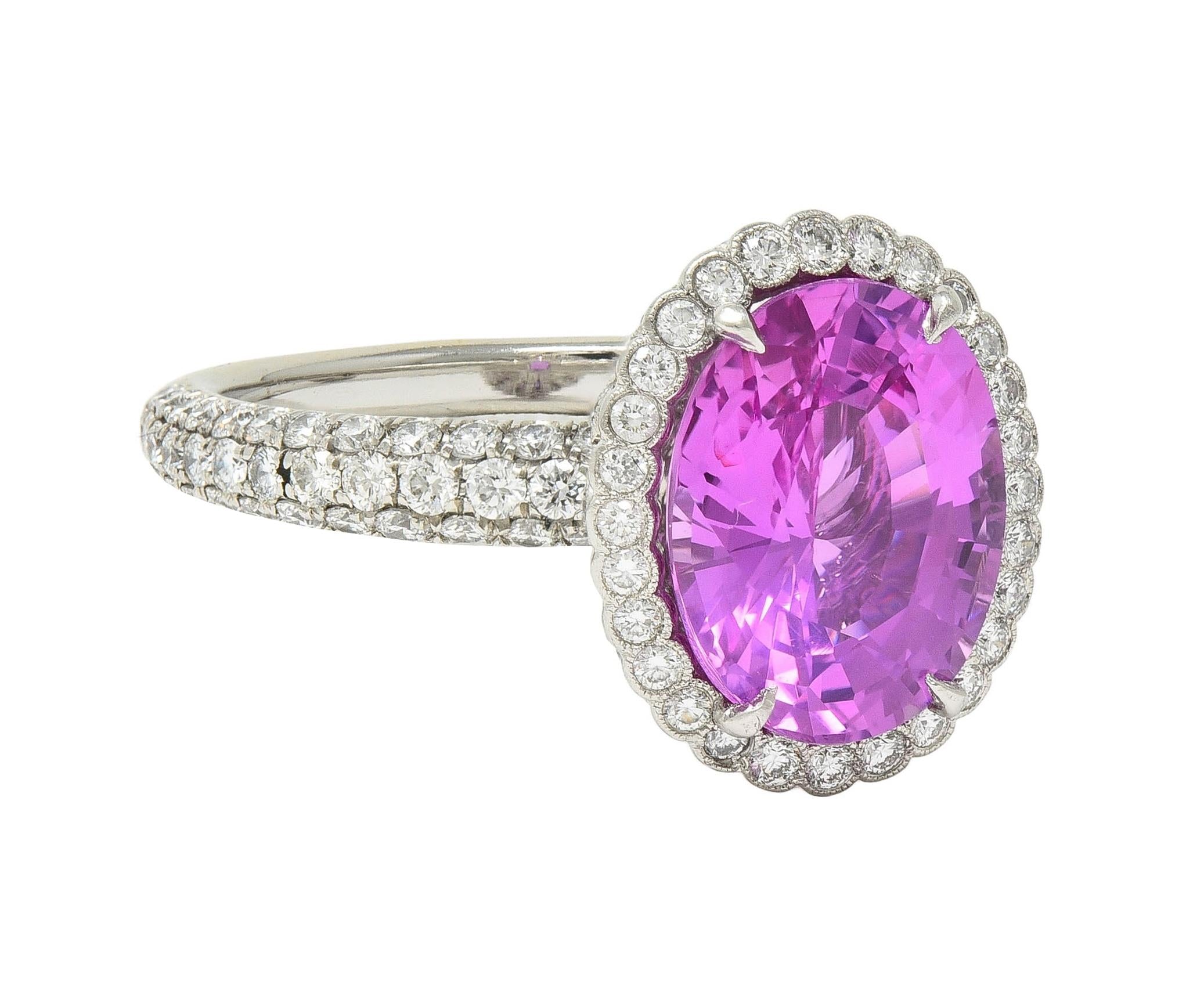 Tiffany & Co. 4.91 CTW Ceylon Pink Sapphire Diamond Platinum Halo Ring GIA