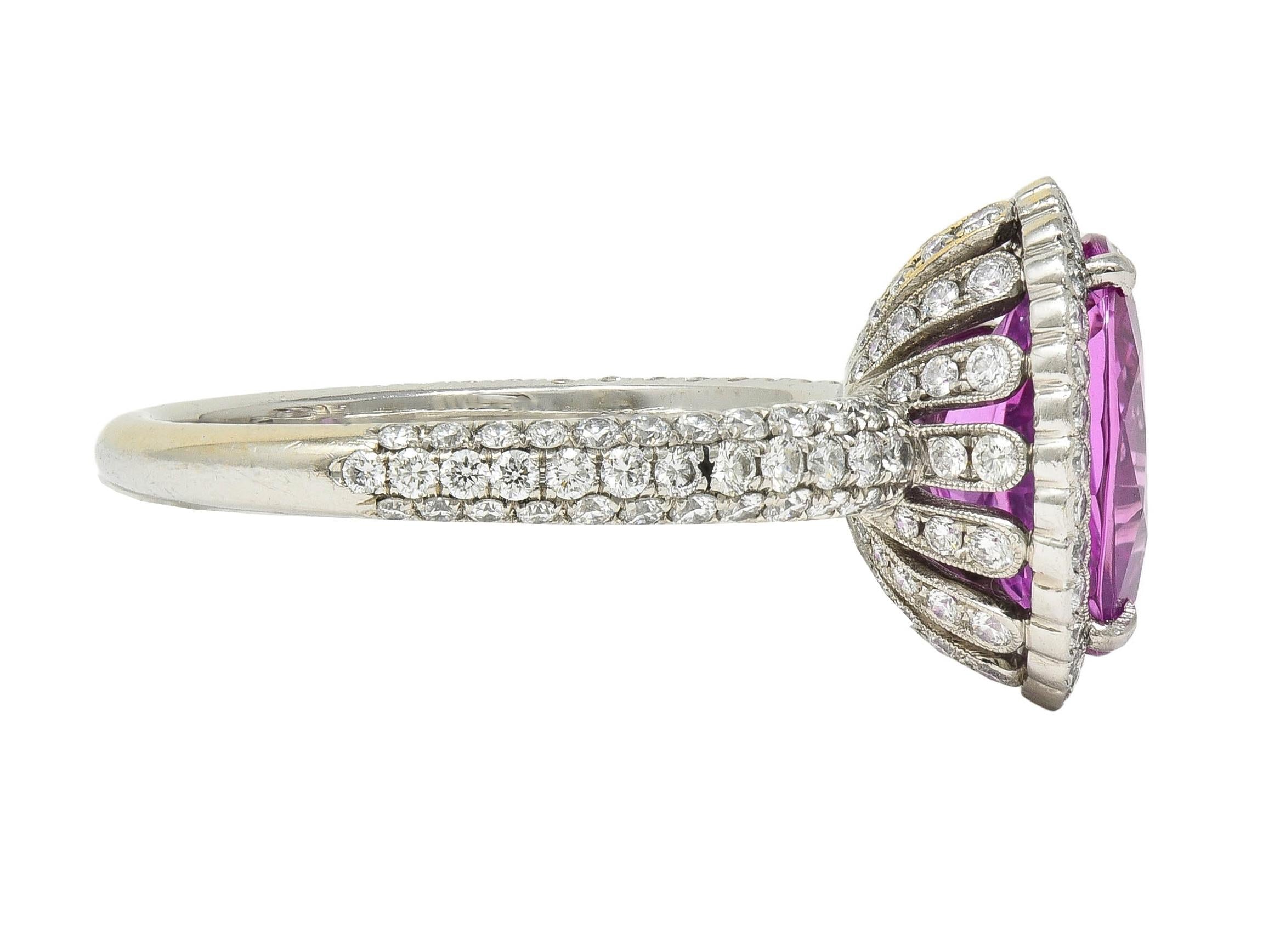 Tiffany & Co. 4.91 CTW Ceylon Pink Sapphire Diamond Platinum Halo Ring GIA