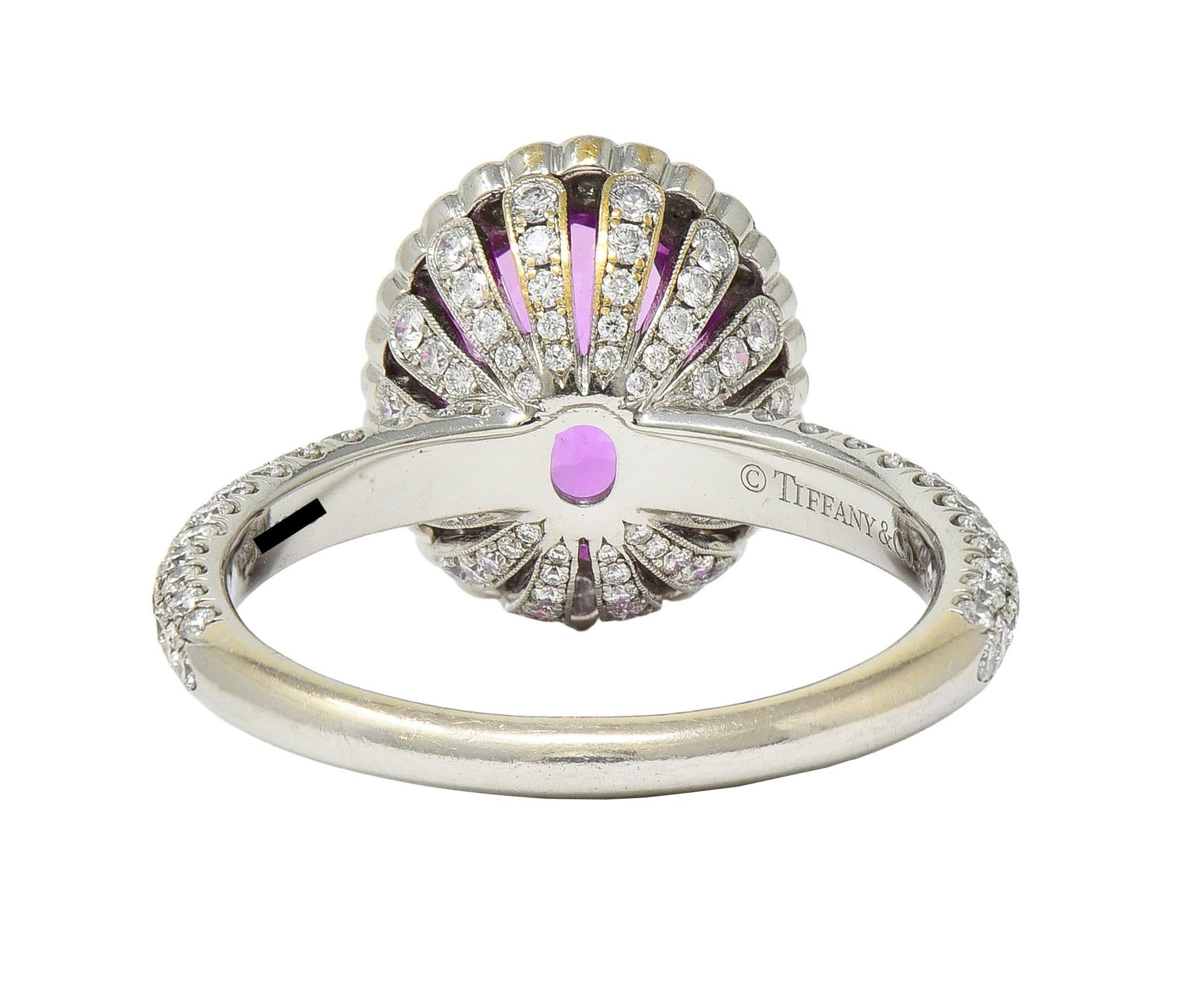 Tiffany & Co. 4.91 CTW Ceylon Pink Sapphire Diamond Platinum Halo Ring GIA