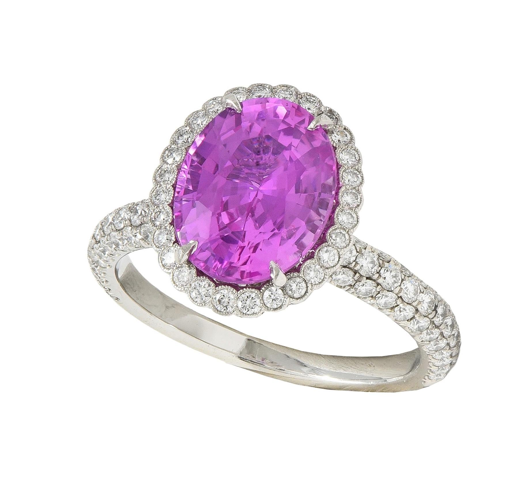 Tiffany & Co. 4.91 CTW Ceylon Pink Sapphire Diamond Platinum Halo Ring GIA