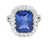 Mid-Century 11.10 CTW No Heat Ceylon Sapphire Diamond Platinum Vintage Ring CD