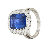 Mid-Century 11.10 CTW No Heat Ceylon Sapphire Diamond Platinum Vintage Ring CD